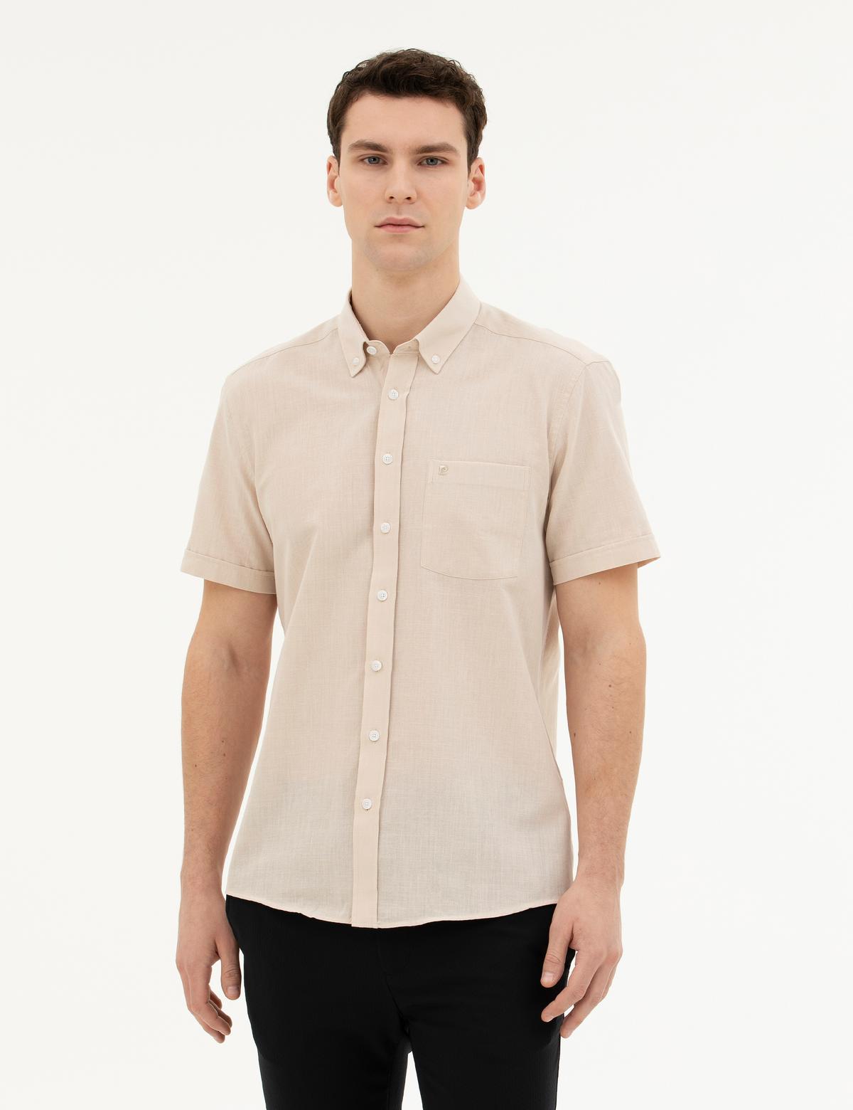 Bej Regular Fit Kısa Kollu Gömlek