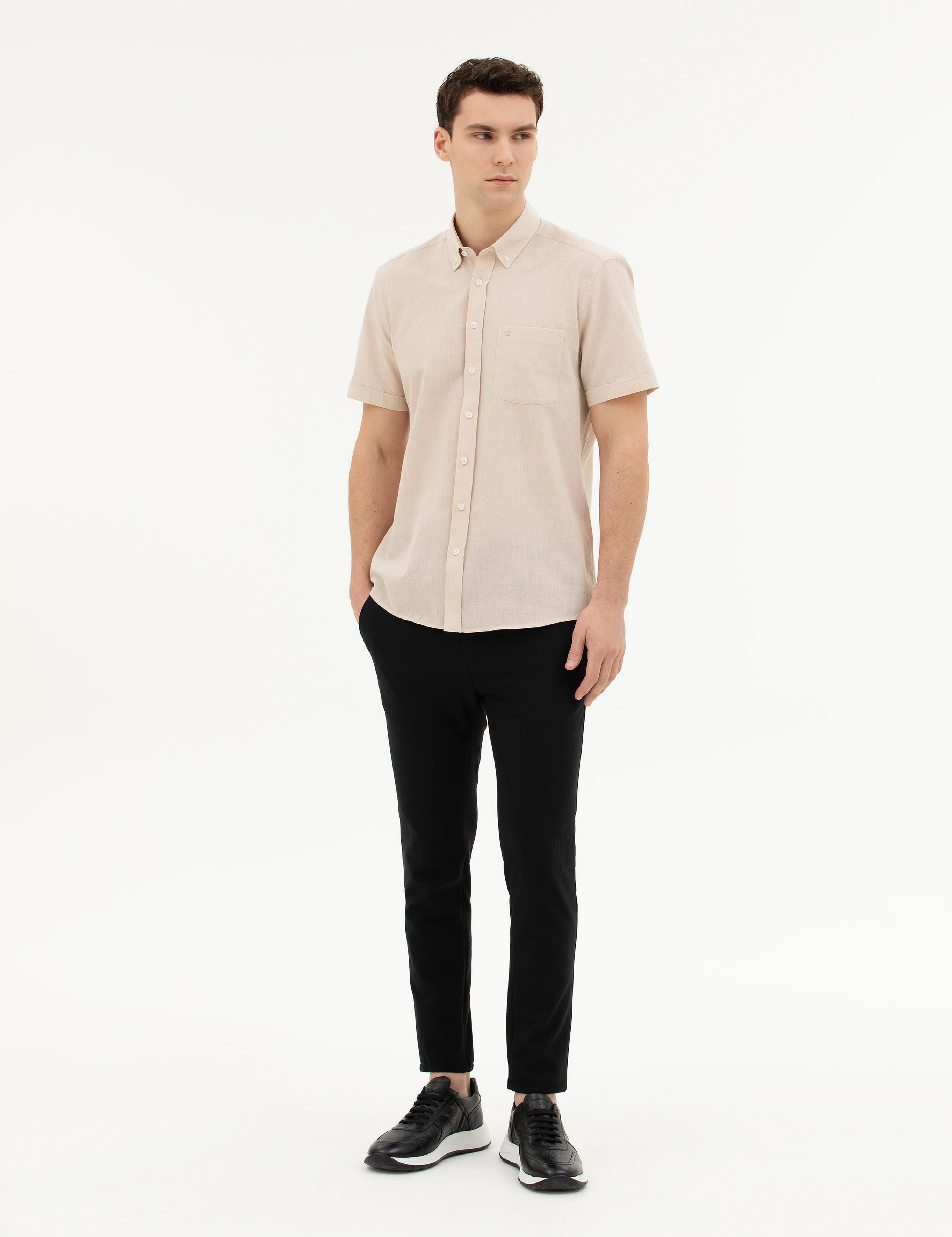 Bej Regular Fit Kısa Kollu Gömlek