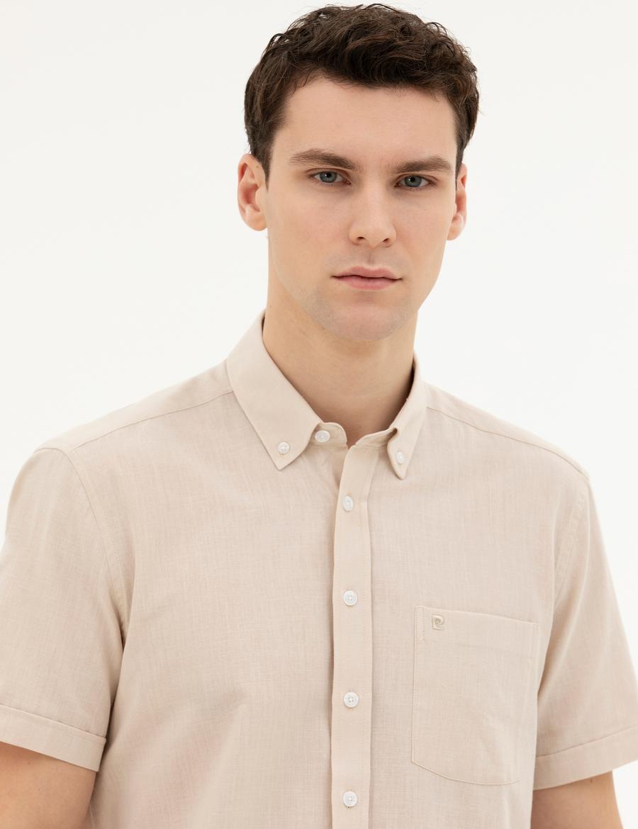 Bej Regular Fit Kısa Kollu Gömlek