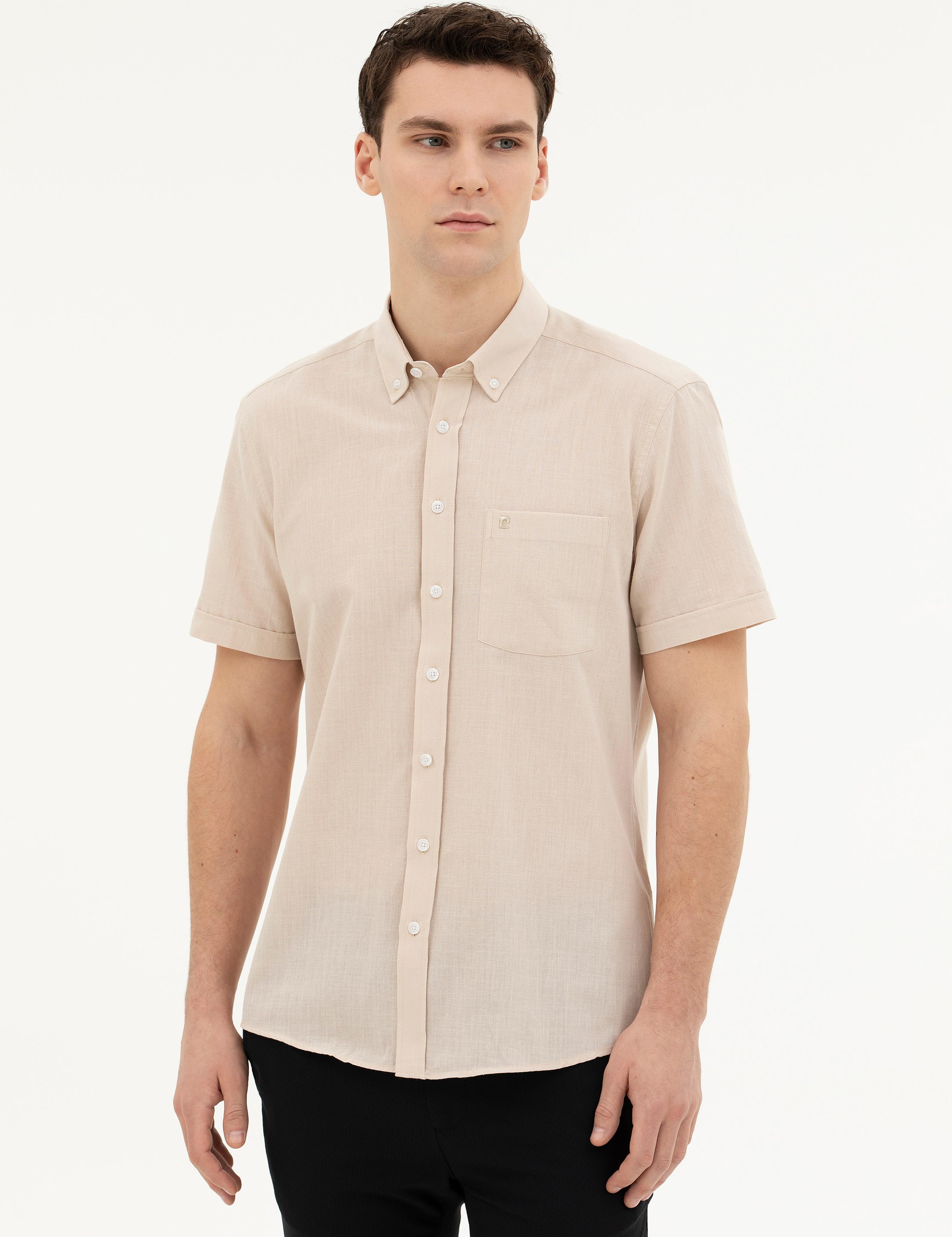 Bej Regular Fit Kısa Kollu Gömlek