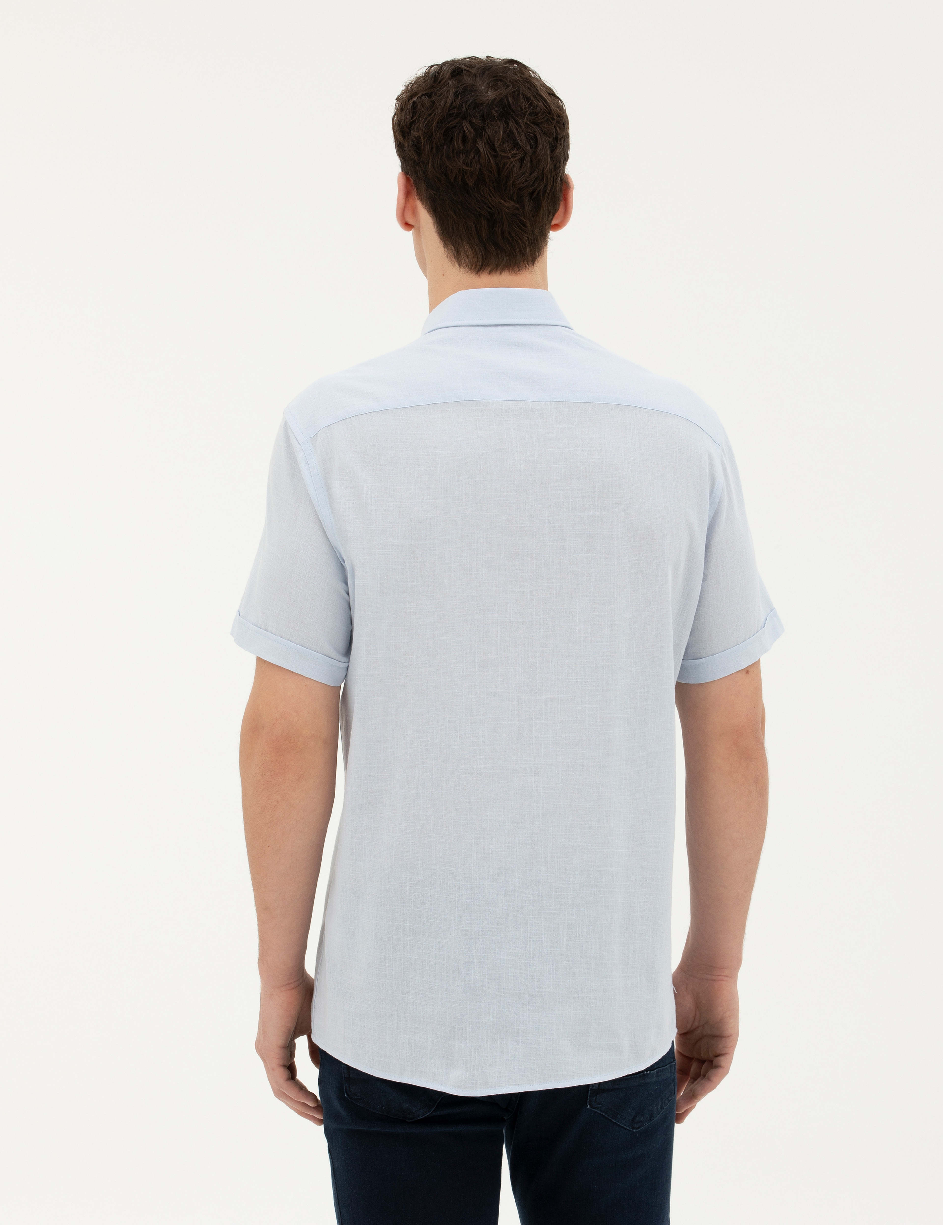 Açık Mavi Regular Fit Kısa Kollu Gömlek - Image 5