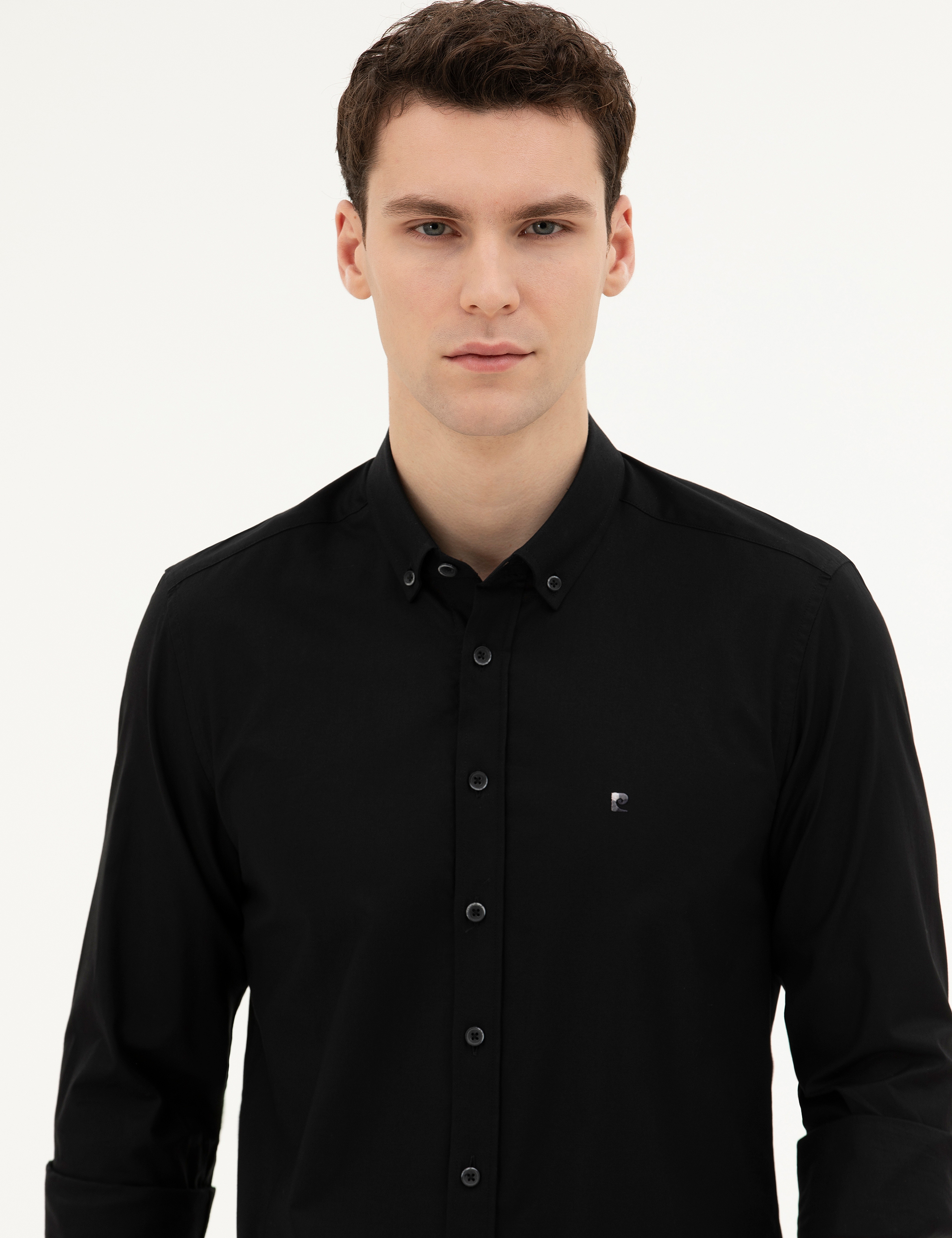Siyah Slim Fit Uzun Kollu Gömlek - Image 2
