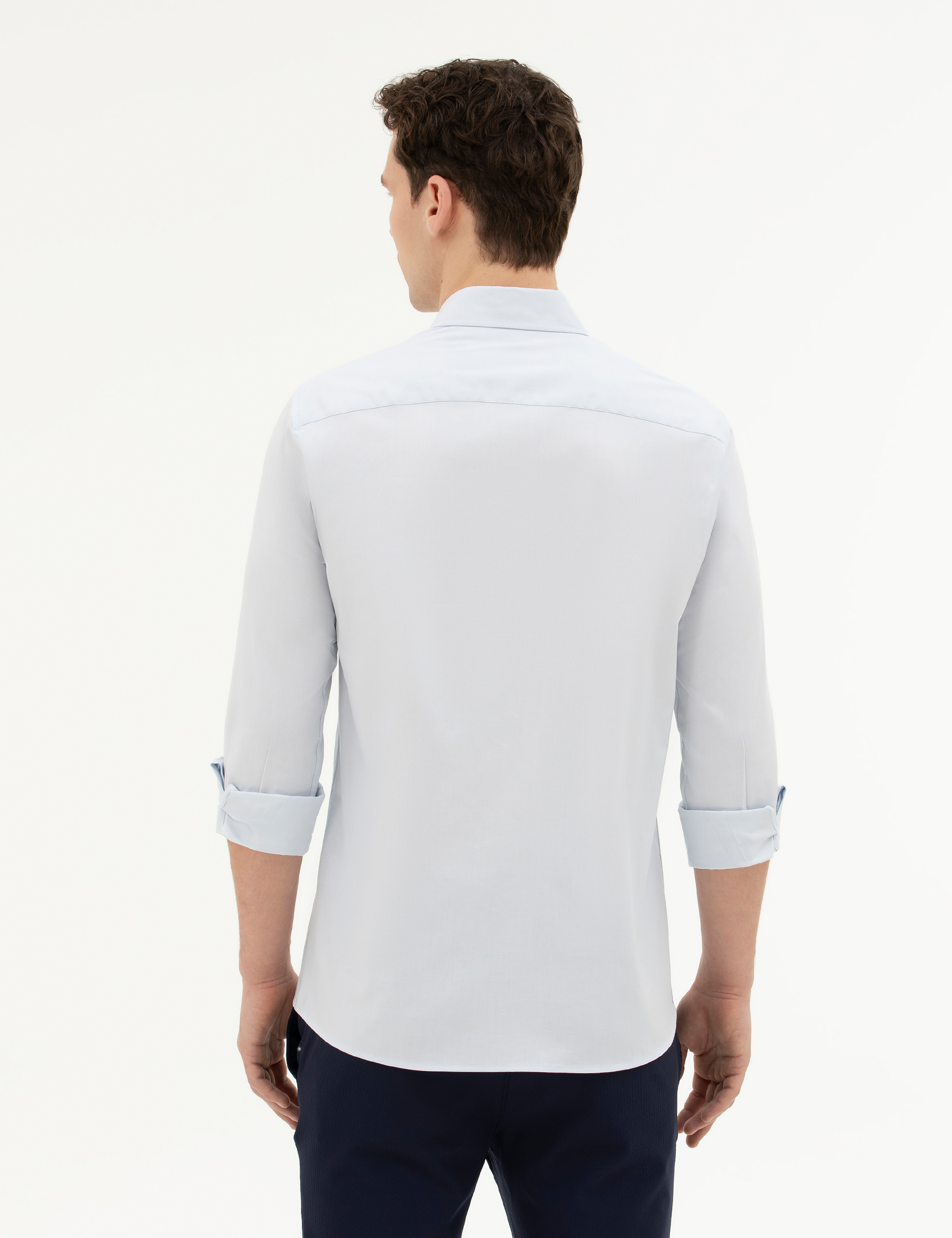 Açık Mavi Slim Fit Uzun Kollu Gömlek - Image 5