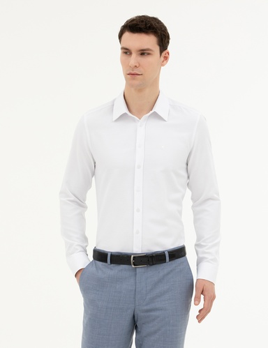 Beyaz Slim Fit Uzun Kollu Gömlek