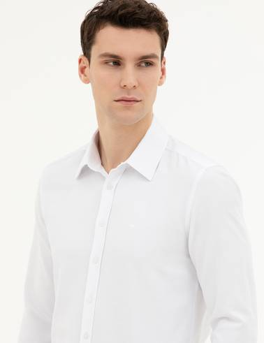 Beyaz Slim Fit Uzun Kollu Gömlek
