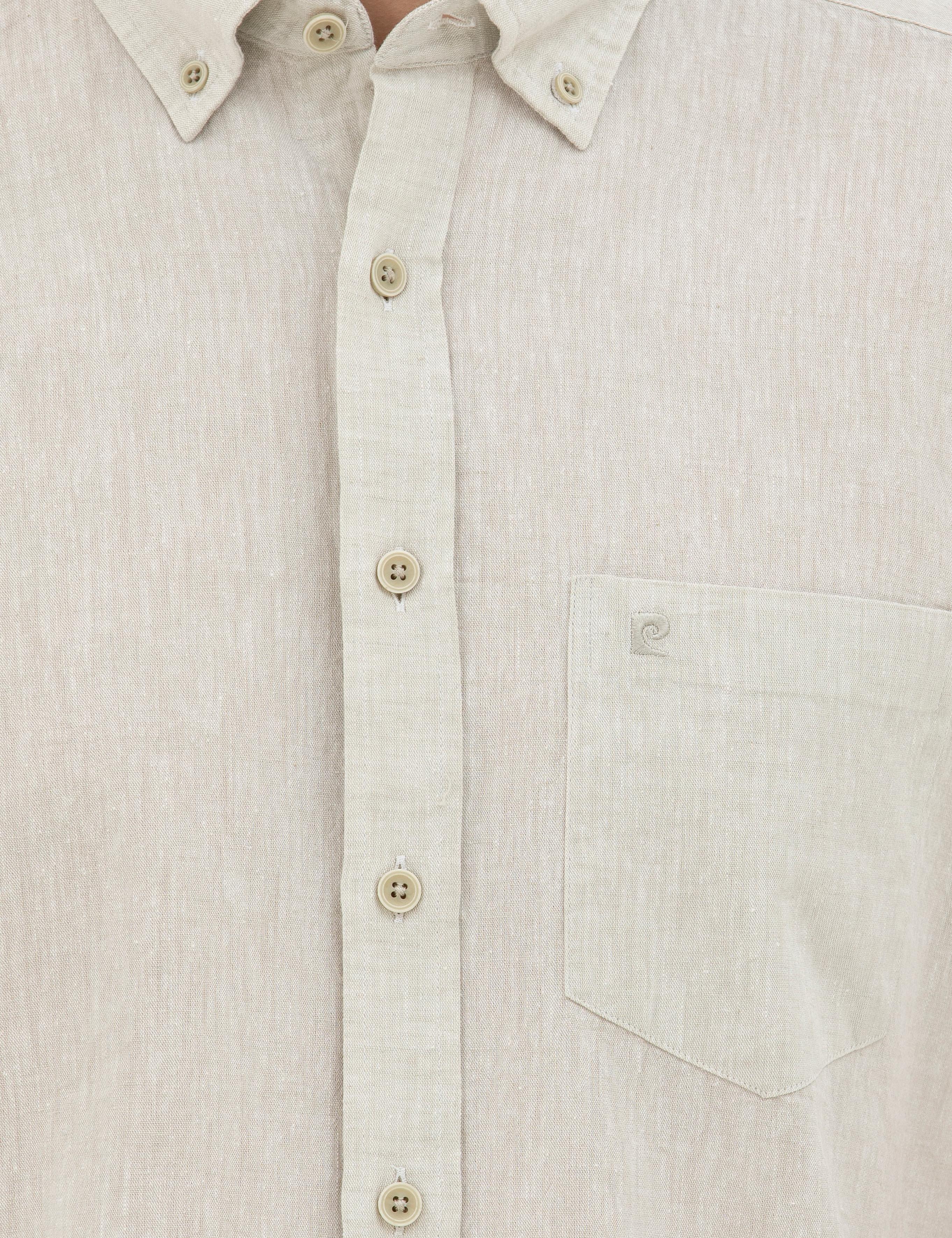 Yeşil Keten Karışımlı Regular Fit Kısa Kollu Gömlek