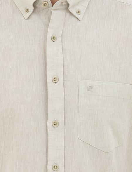 Yeşil Keten Karışımlı Regular Fit Kısa Kollu Gömlek - 50284166051