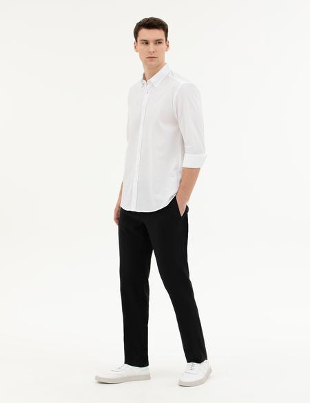 Beyaz Keten Karışımlı Regular Fit Uzun Kollu Gömlek - 50284168135
