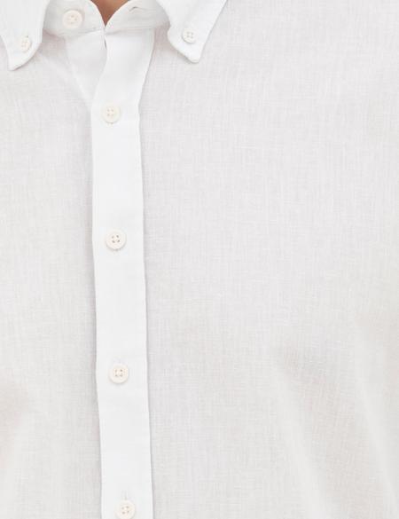 Beyaz Keten Karışımlı Regular Fit Uzun Kollu Gömlek - 50284168135