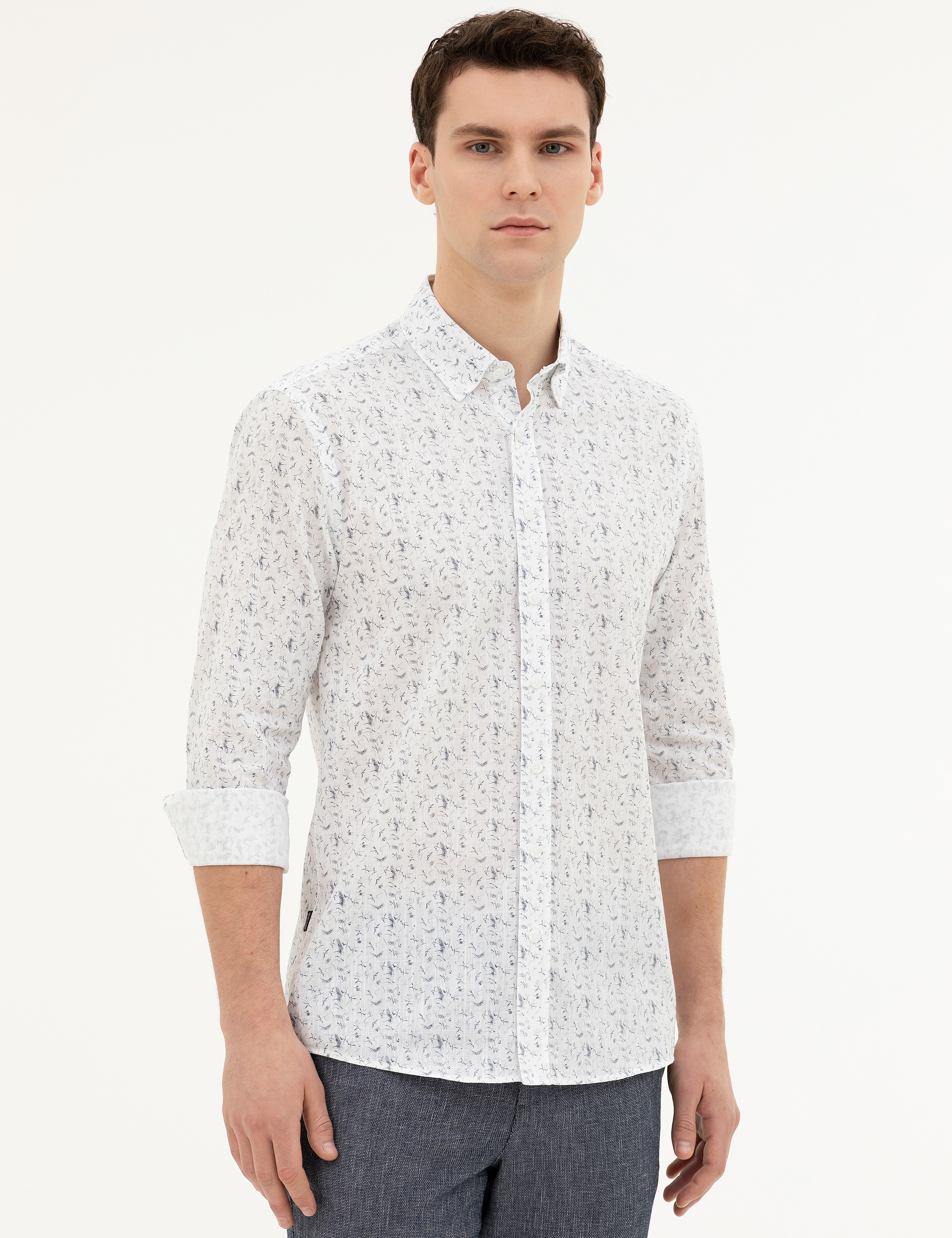 Lacivert Slim Fit Uzun Kollu Gömlek