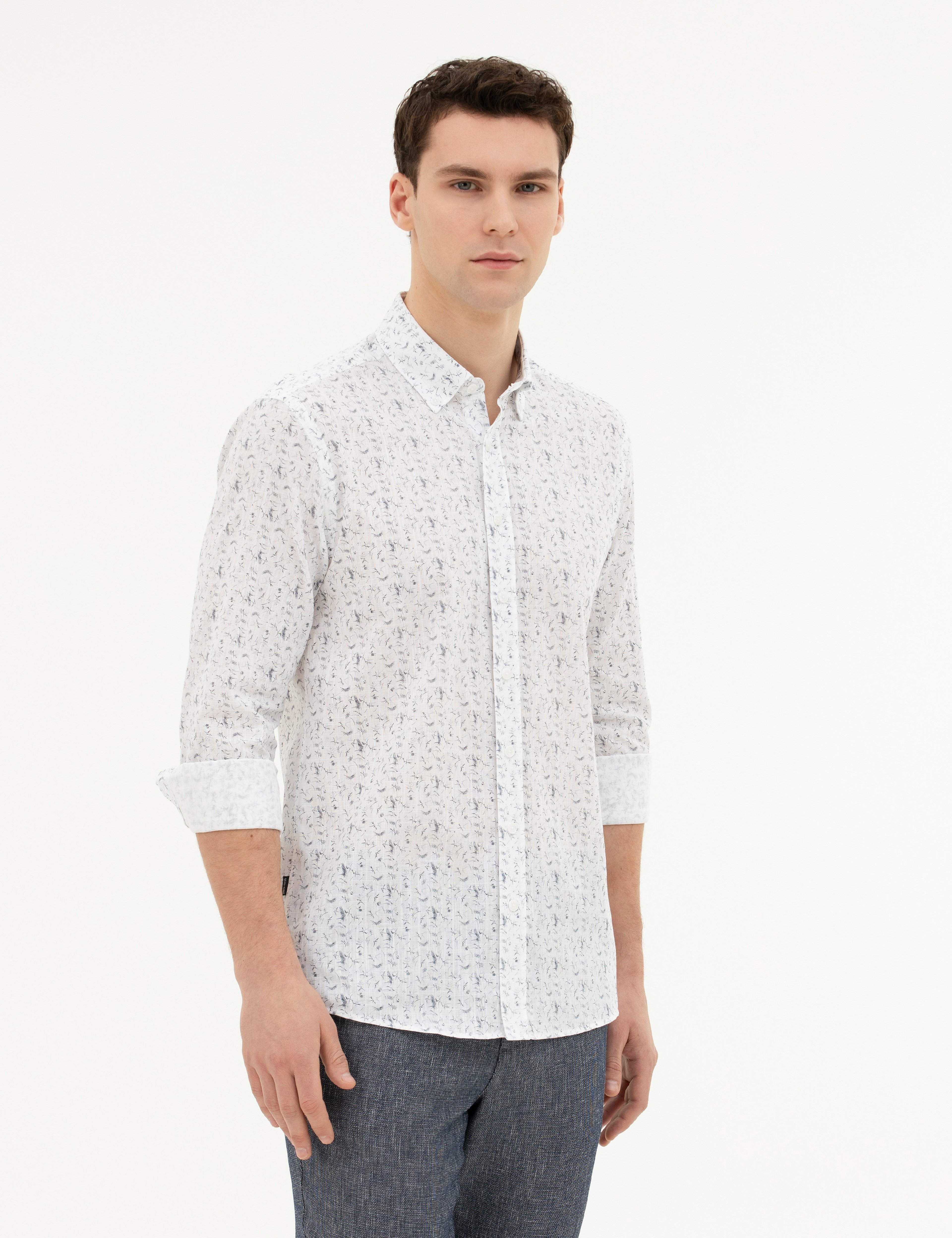 Lacivert Slim Fit Uzun Kollu Gömlek