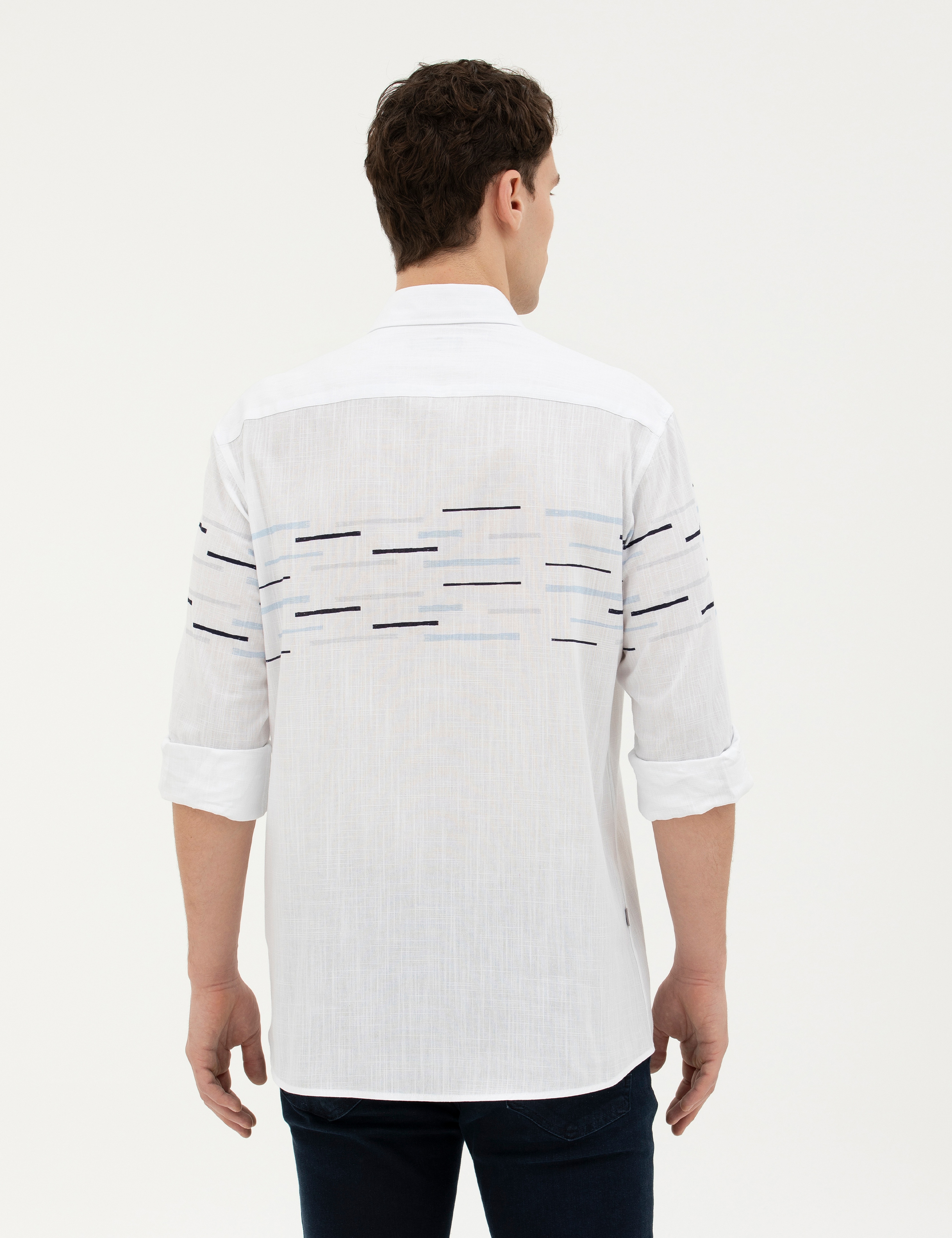 Lacivert Slim Fit Uzun Kollu Gömlek - Image 5