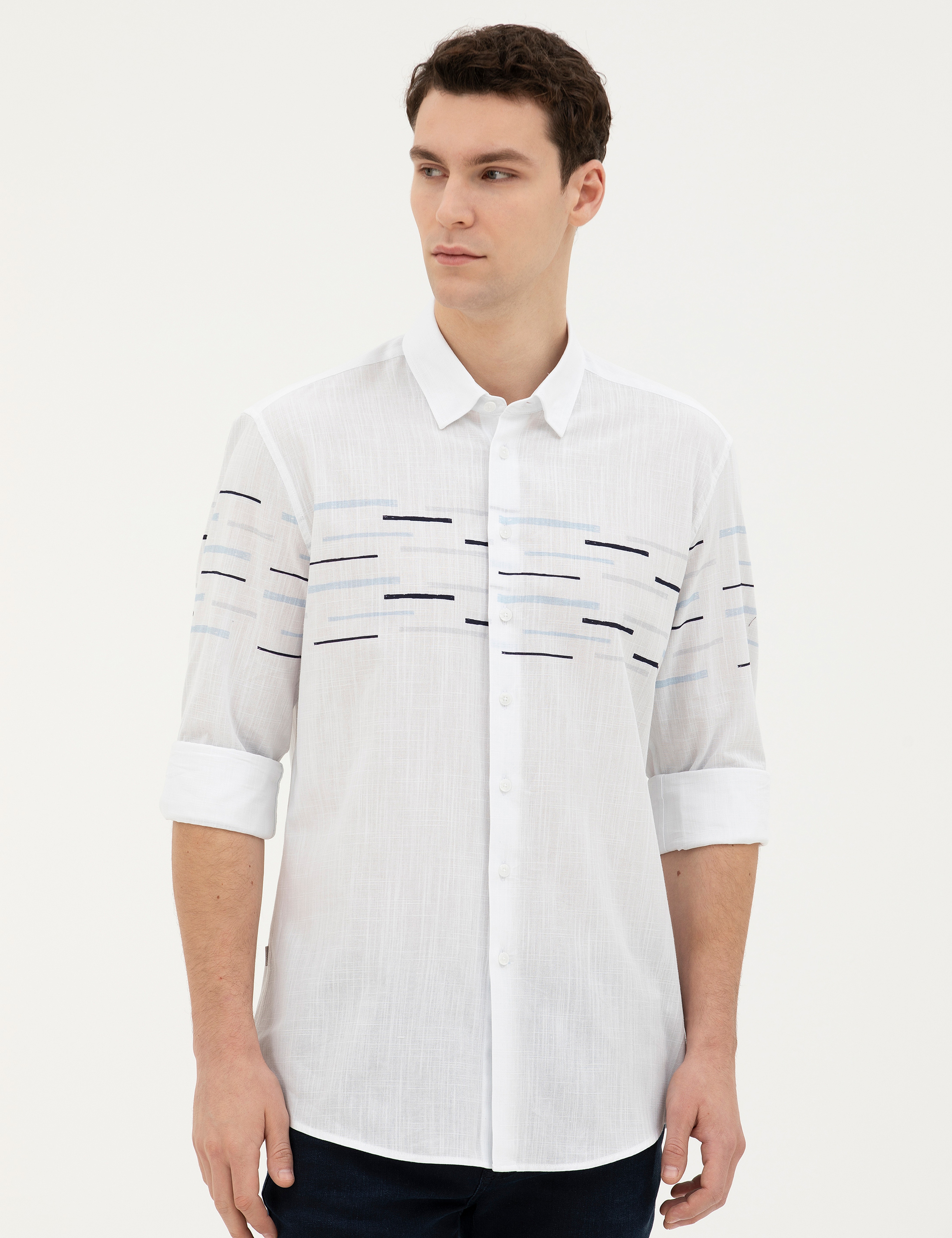 Lacivert Slim Fit Uzun Kollu Gömlek - Image 1