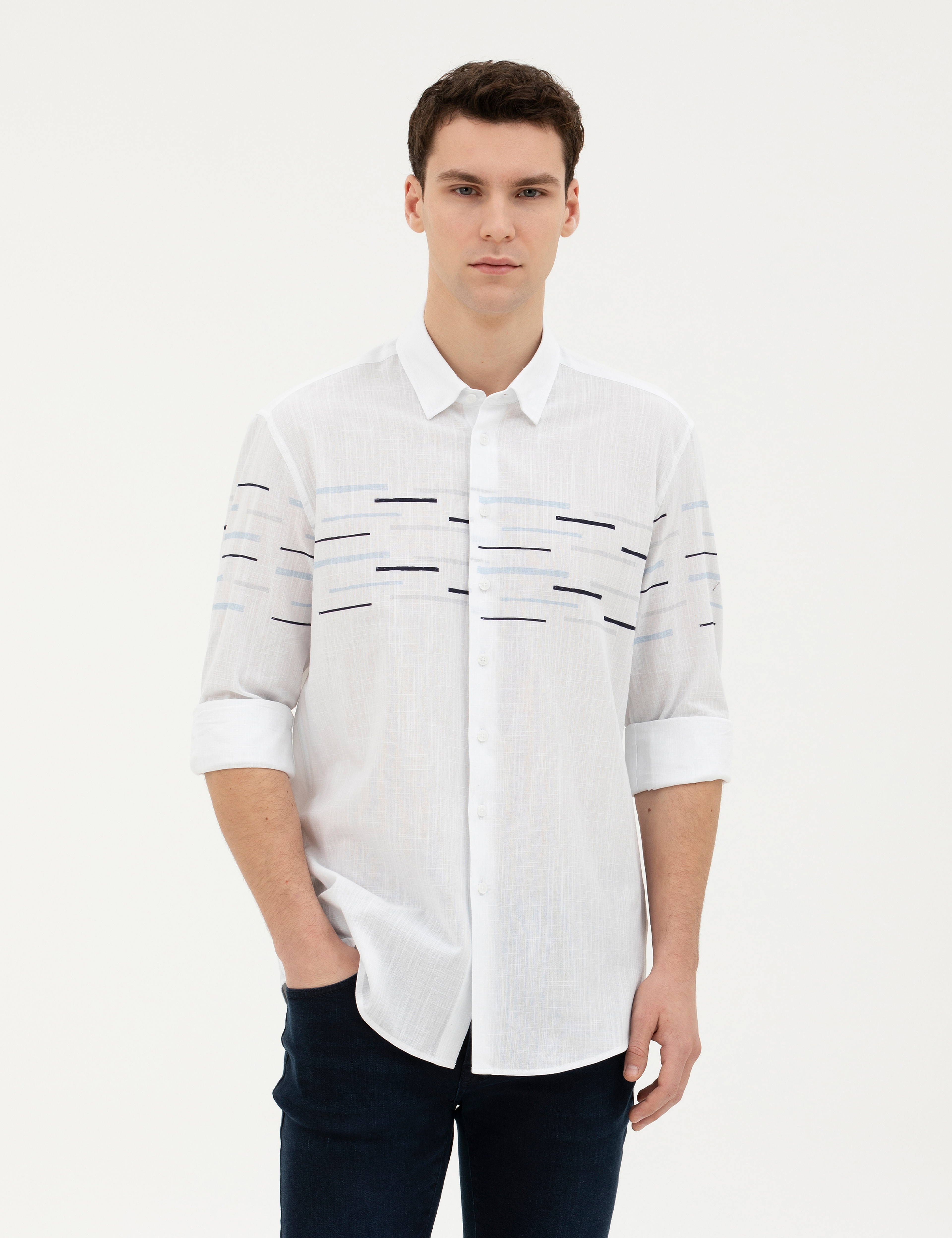 Lacivert Slim Fit Uzun Kollu Gömlek - Image 3
