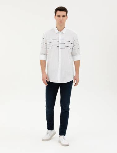 Lacivert Slim Fit Uzun Kollu Gömlek