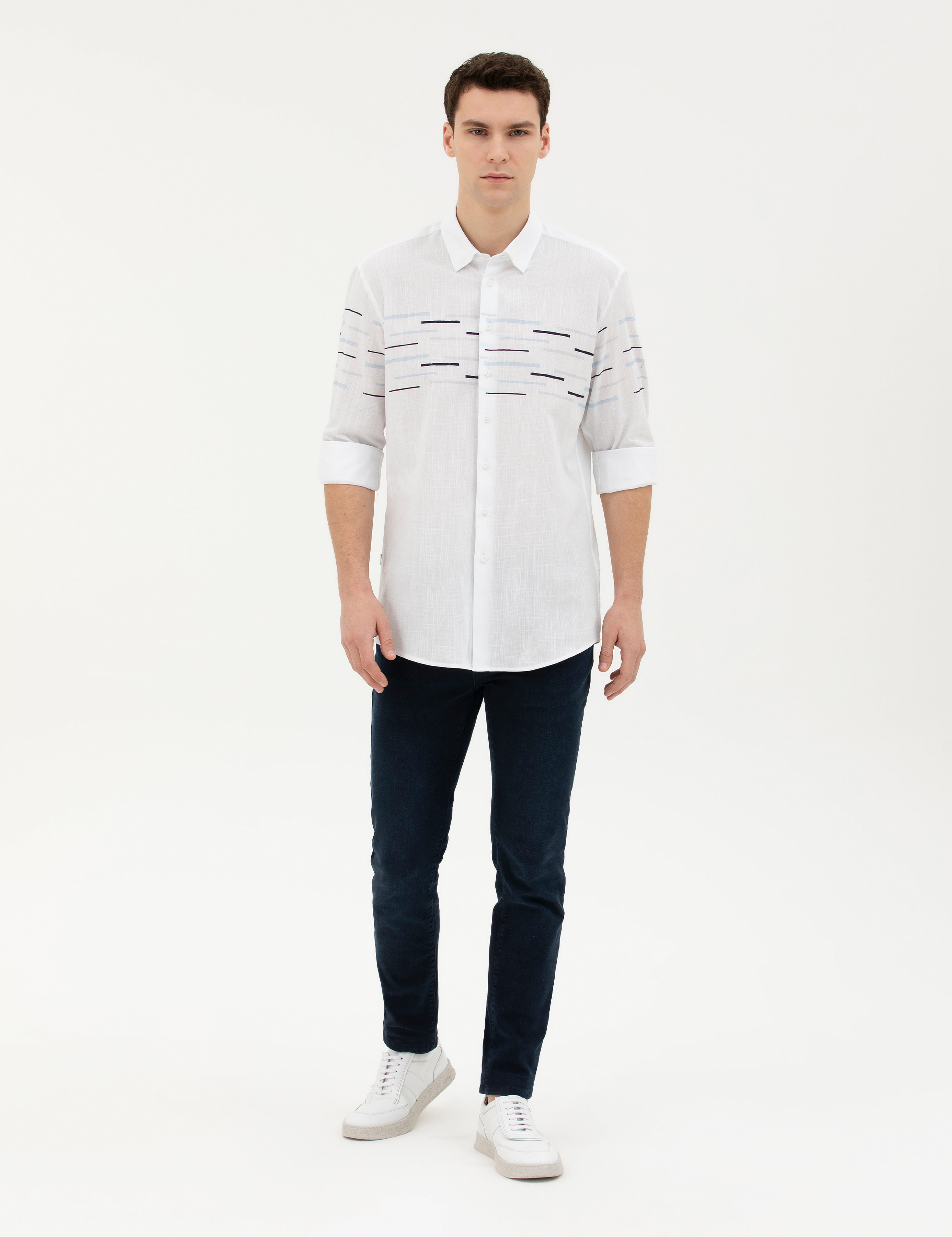 Lacivert Slim Fit Uzun Kollu Gömlek - Image 4