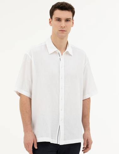 Beyaz Oversize Kısa Kollu Gömlek