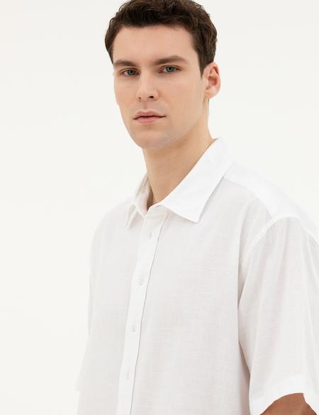 Beyaz Oversize Kısa Kollu Gömlek - 50285530041