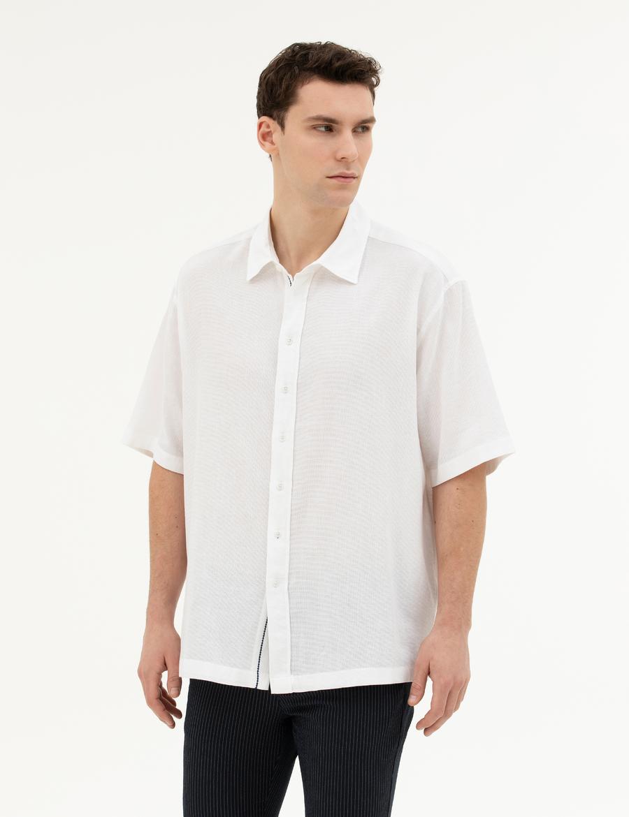 Beyaz Oversize Kısa Kollu Gömlek