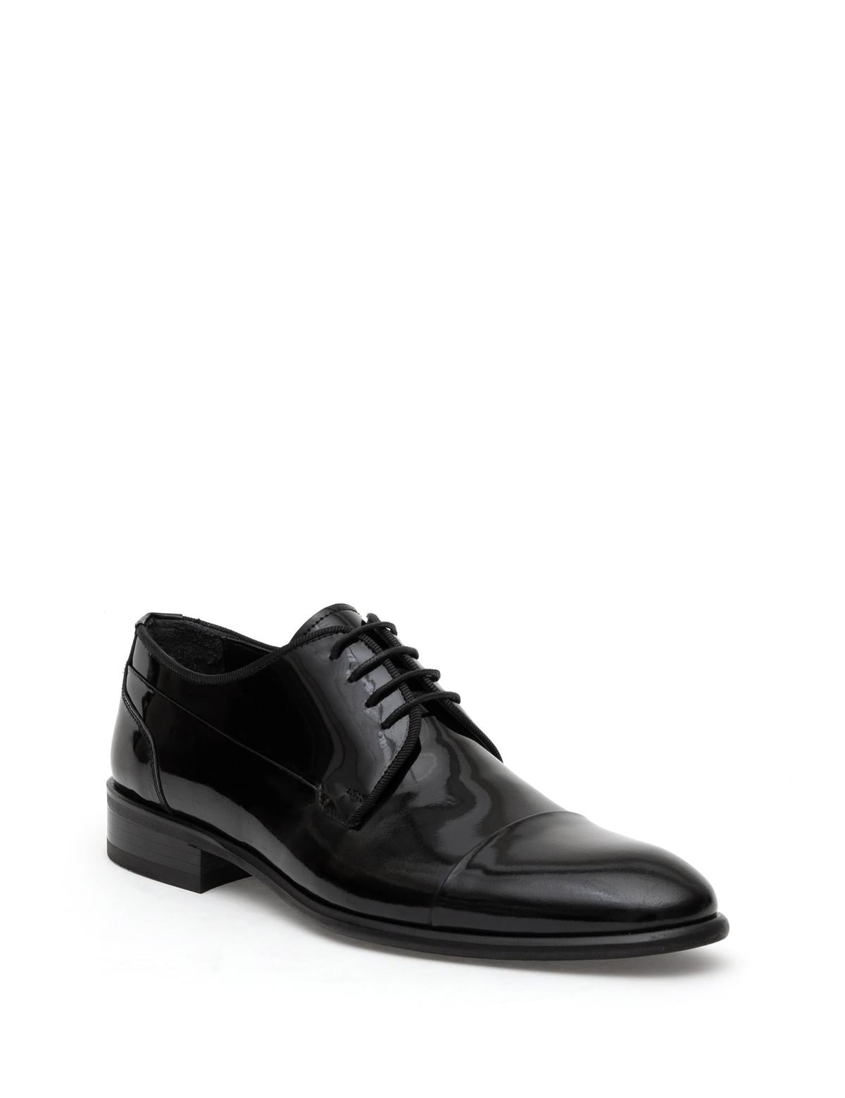 Siyah %100 Deri Damatlık Rugan Klasik Ayakkabı - 50287746002