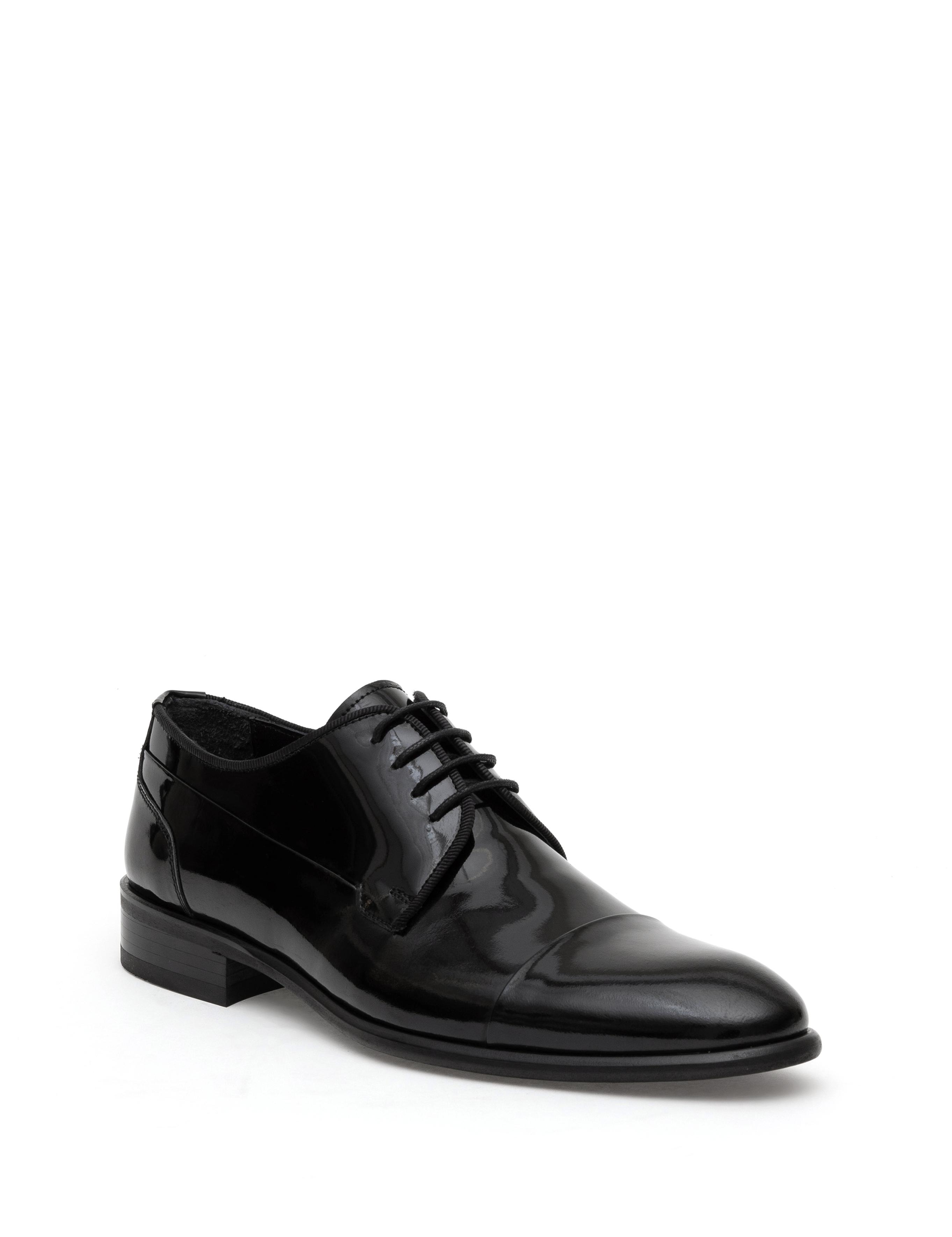 Siyah %100 Deri Damatlık Rugan Klasik Ayakkabı