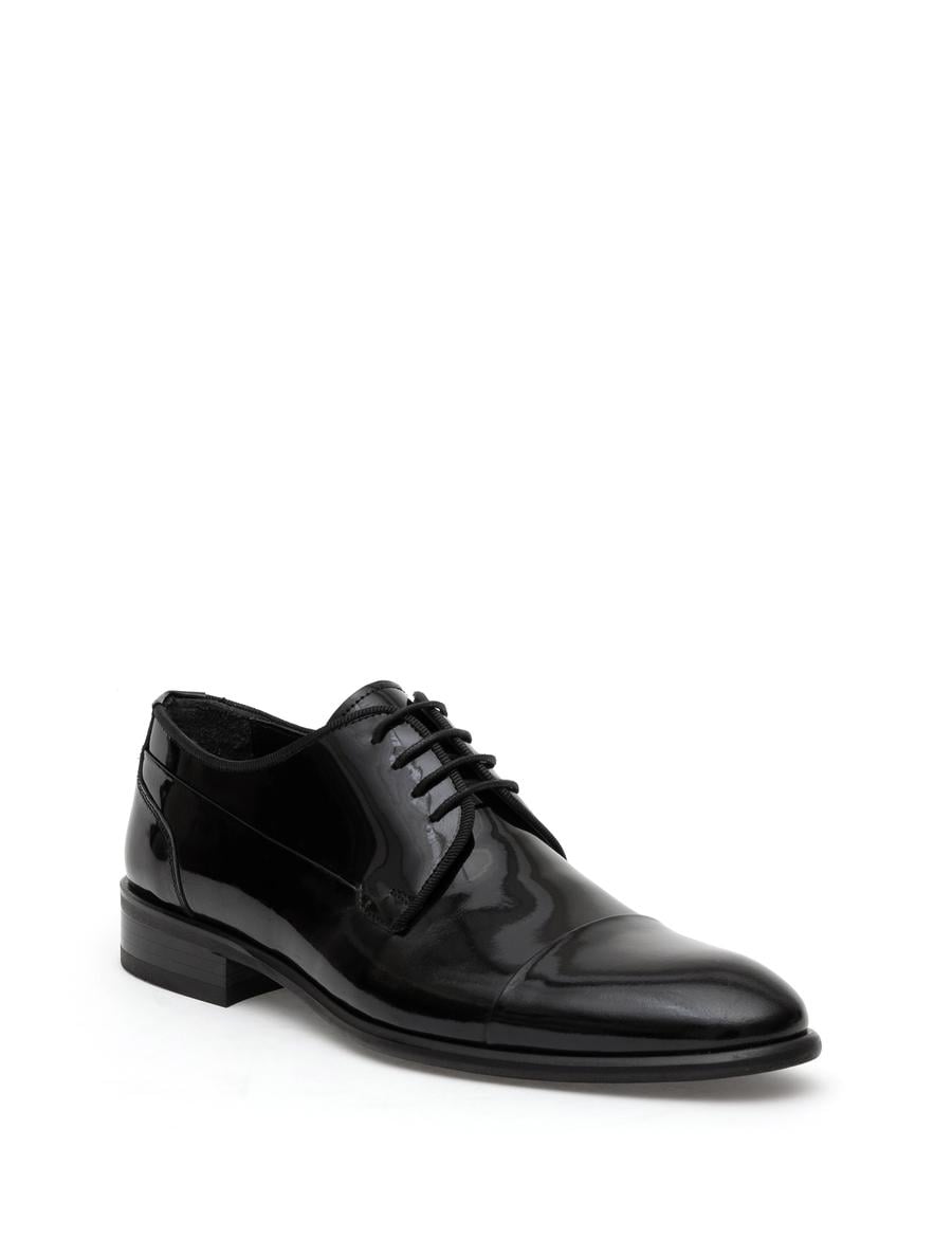 Siyah %100 Deri Damatlık Rugan Klasik Ayakkabı