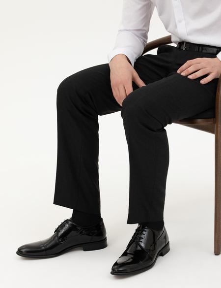 Siyah %100 Deri Damatlık Rugan Klasik Ayakkabı - 50287746002