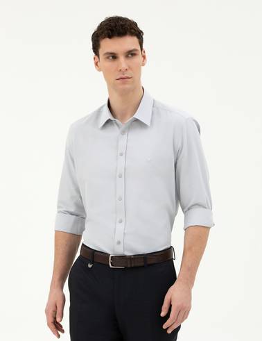 Gri Slim Fit Uzun Kollu Gömlek