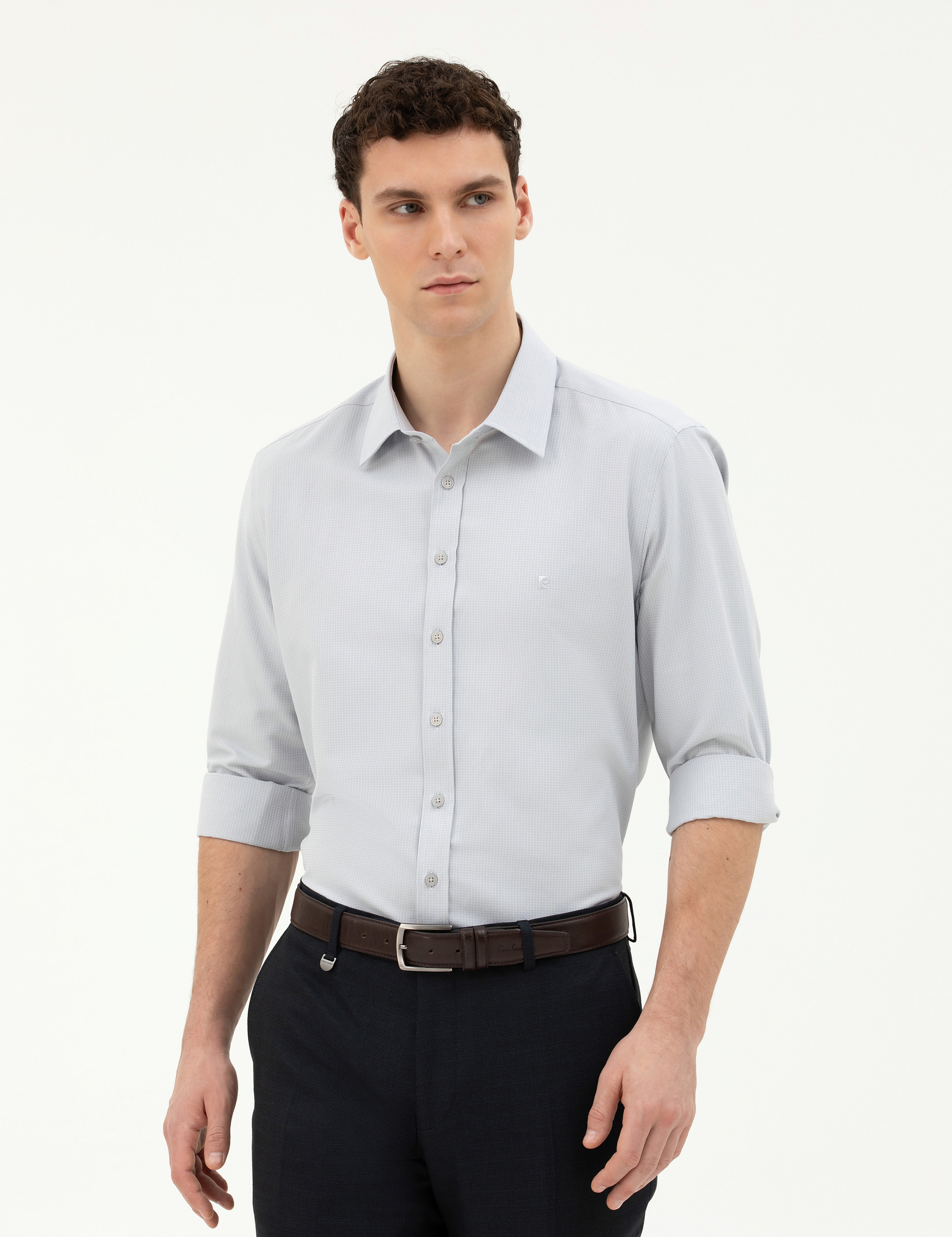 Gri Slim Fit Uzun Kollu Gömlek - Image 3