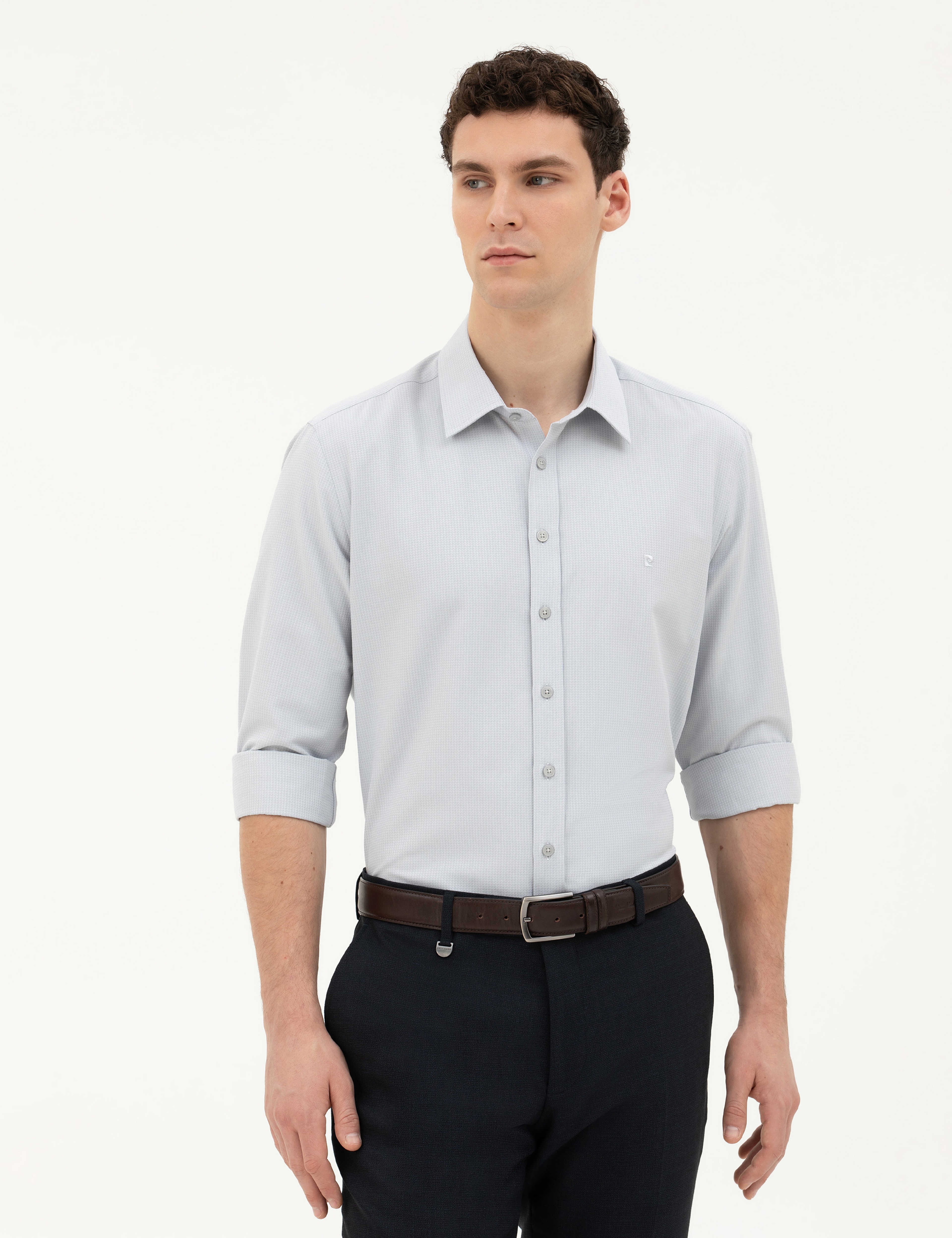 Gri Slim Fit Uzun Kollu Gömlek - Image 1