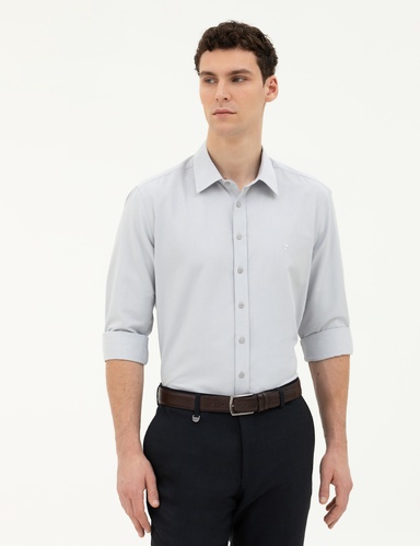 Gri Slim Fit Uzun Kollu Gömlek