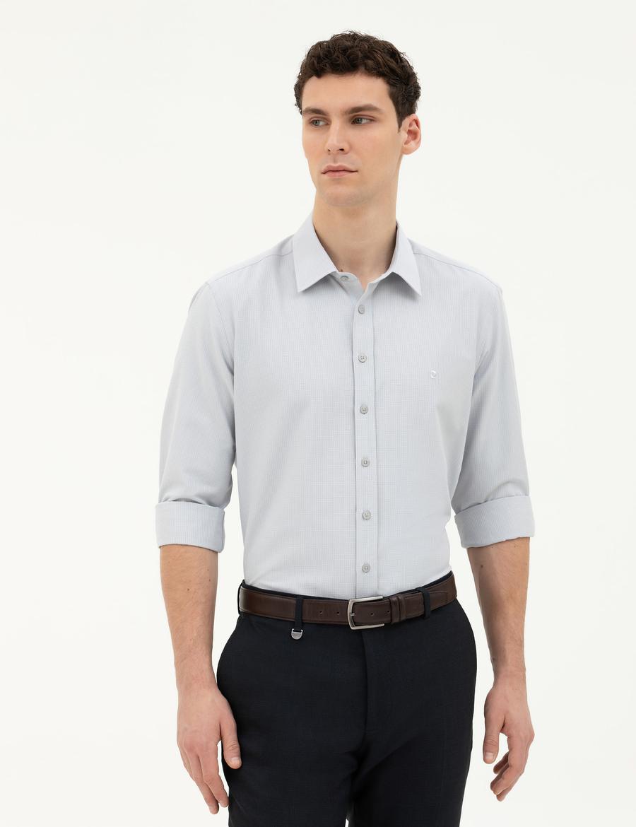 Gri Slim Fit Uzun Kollu Gömlek