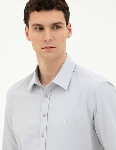 Gri Slim Fit Uzun Kollu Gömlek