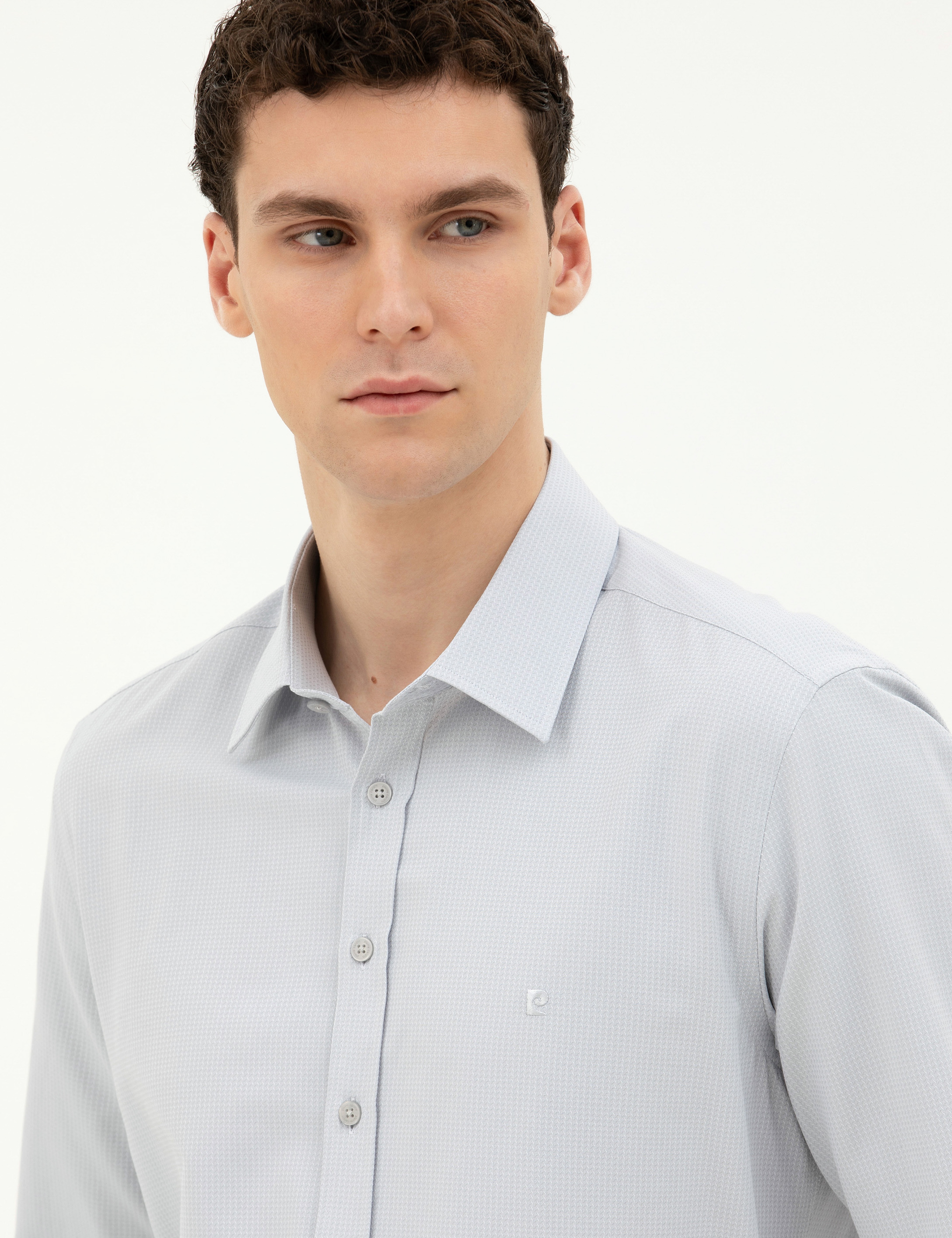 Gri Slim Fit Uzun Kollu Gömlek - Image 2