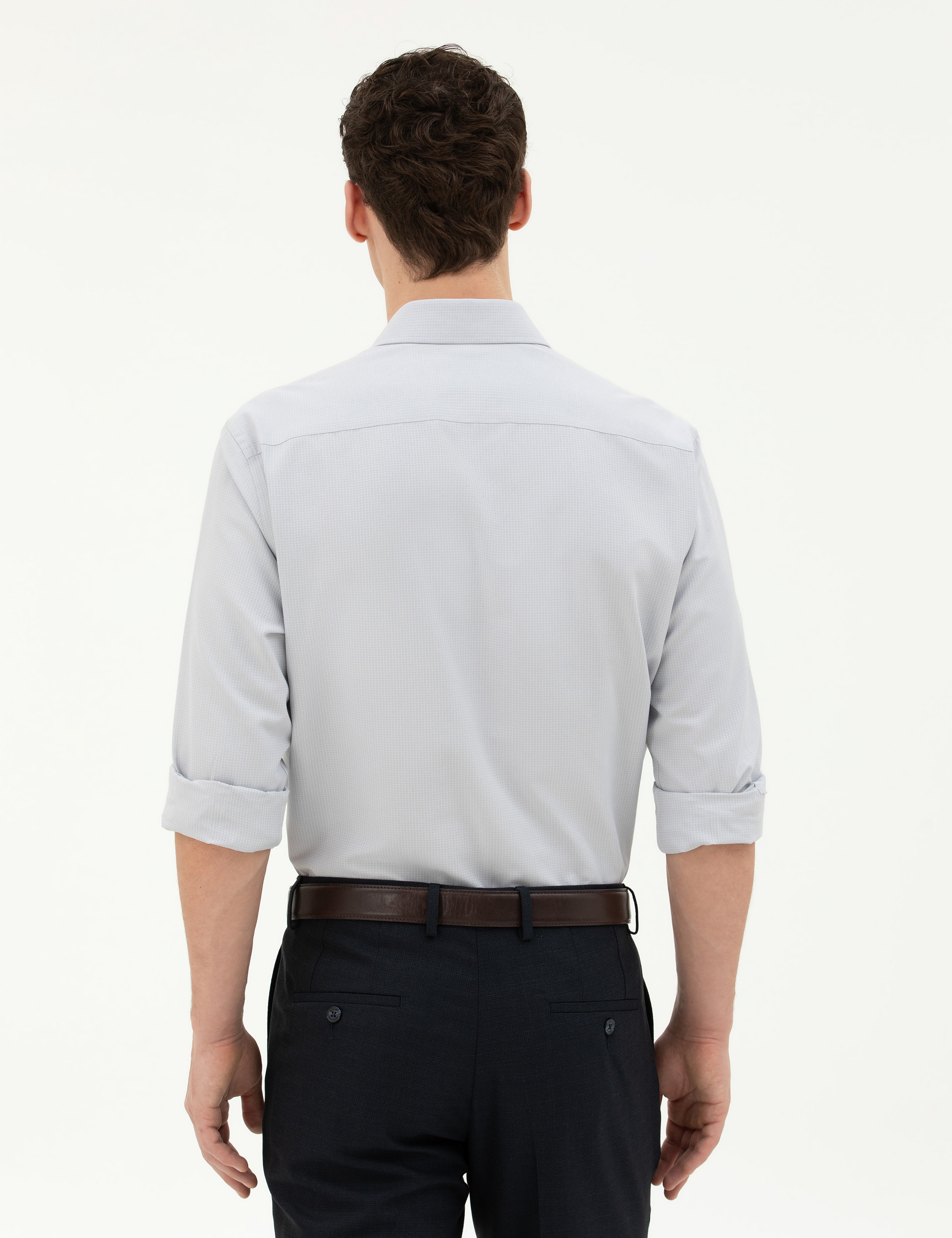 Gri Slim Fit Uzun Kollu Gömlek