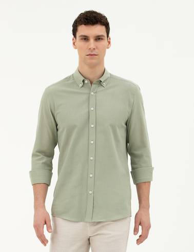 Yeşil Slim Fit Uzun Kollu Gömlek