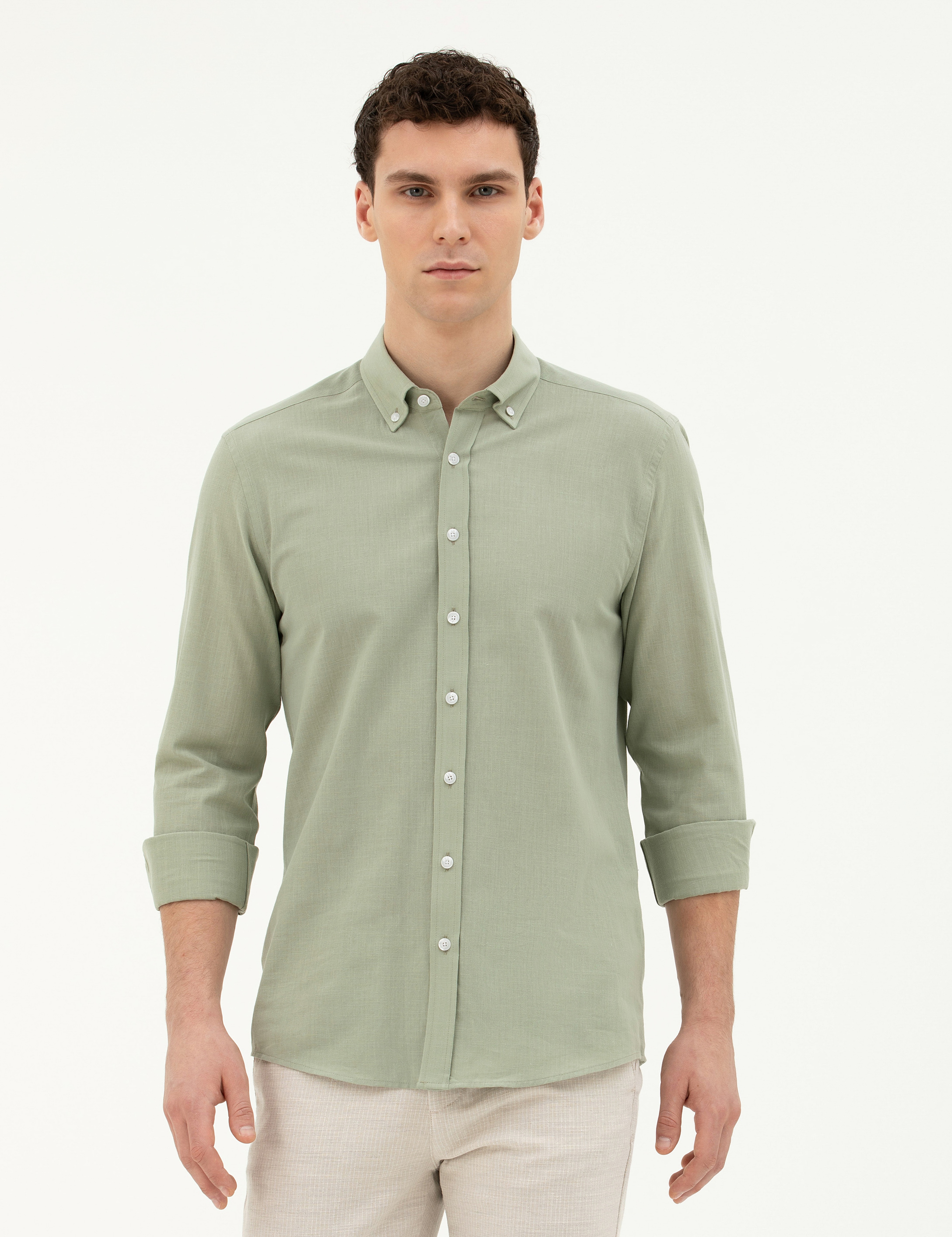 Yeşil Slim Fit Uzun Kollu Gömlek - Image 1