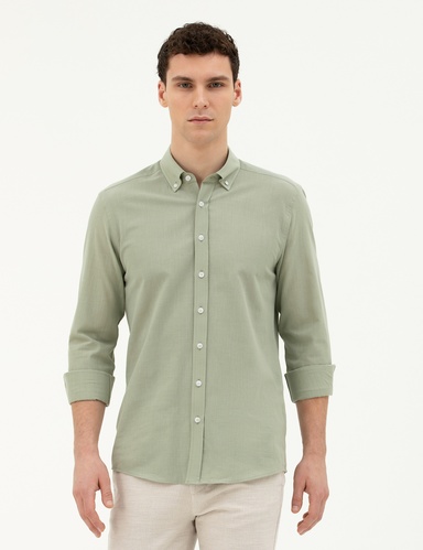 Yeşil Slim Fit Uzun Kollu Gömlek