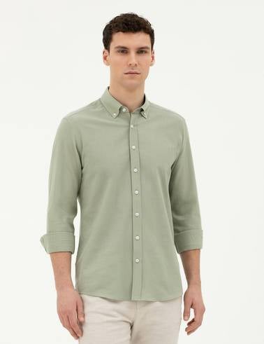 Yeşil Slim Fit Uzun Kollu Gömlek