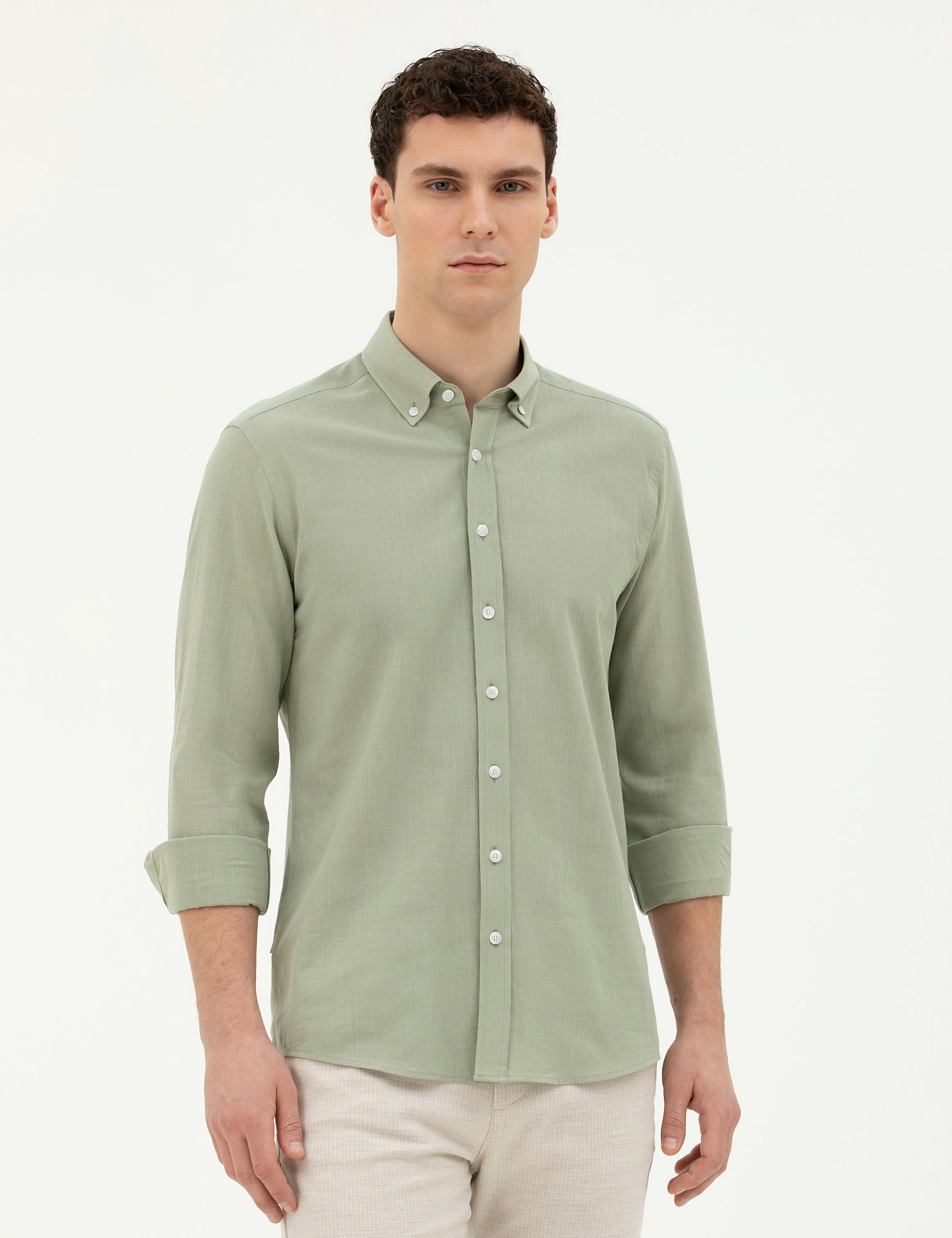 Yeşil Slim Fit Uzun Kollu Gömlek - Image 3