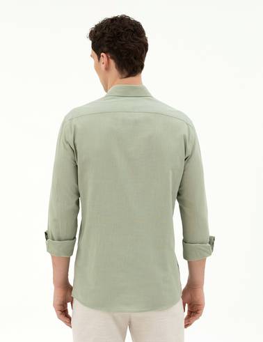 Yeşil Slim Fit Uzun Kollu Gömlek