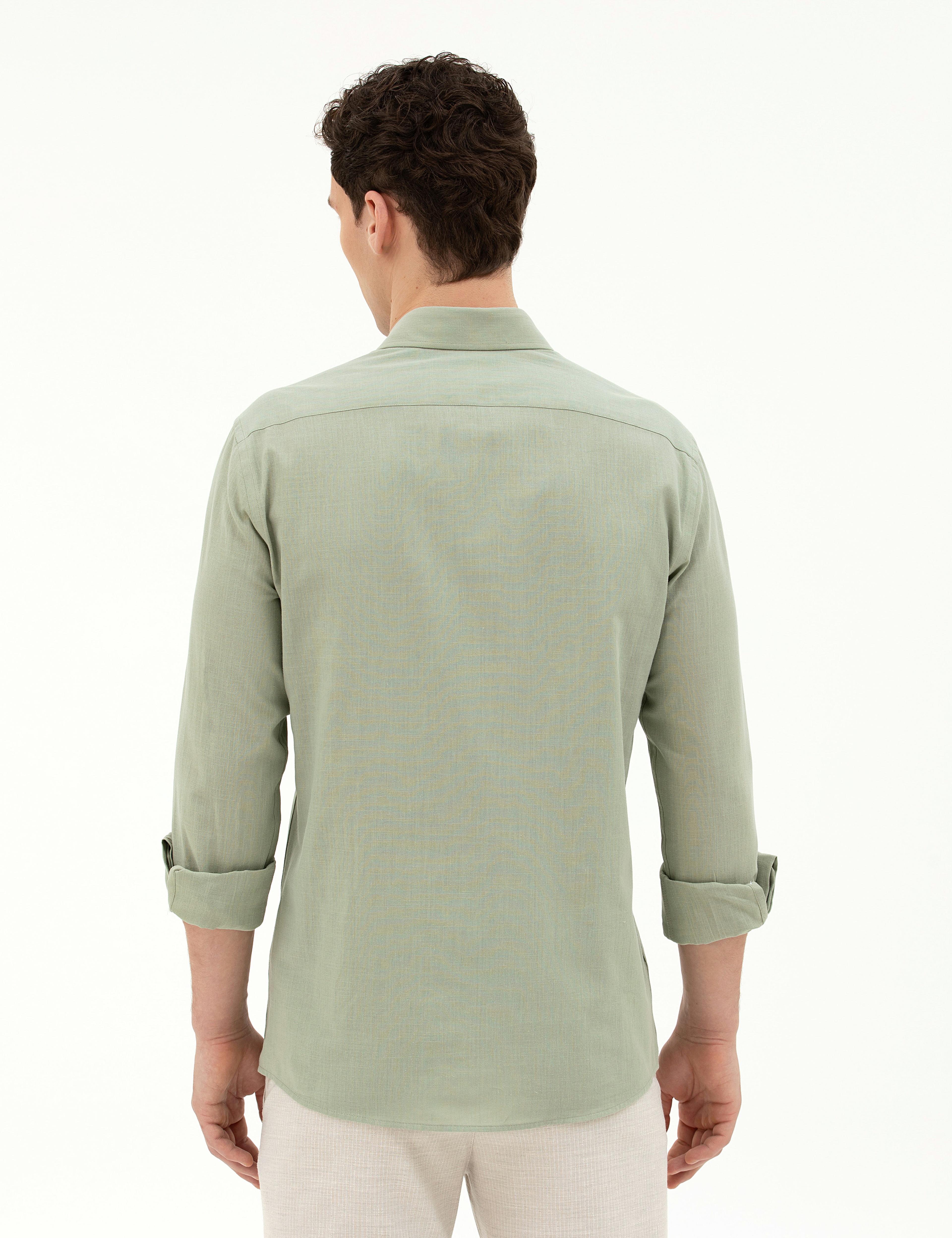 Yeşil Slim Fit Uzun Kollu Gömlek - Image 5