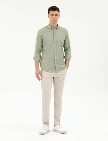 Yeşil Slim Fit Uzun Kollu Gömlek