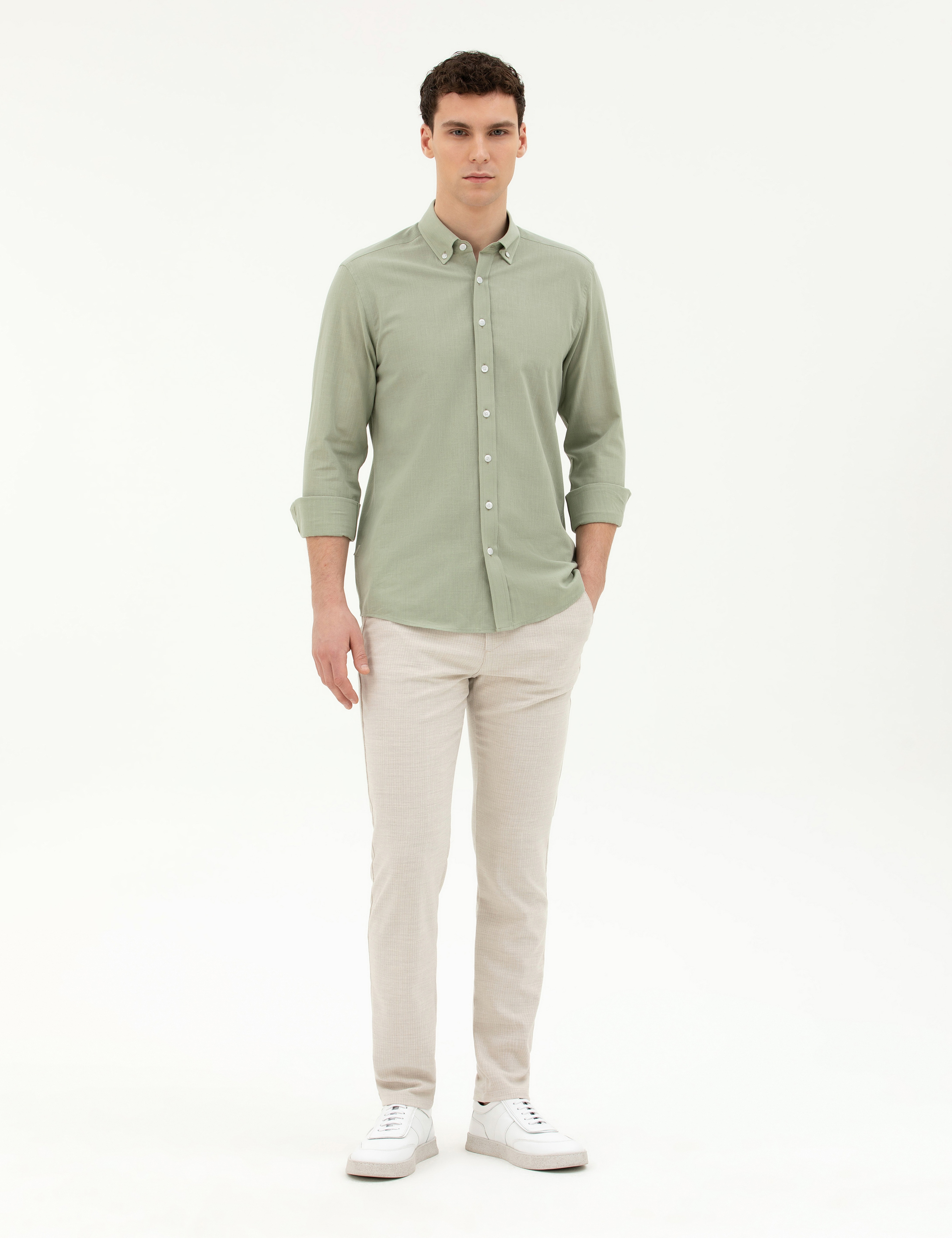 Yeşil Slim Fit Uzun Kollu Gömlek - Image 4