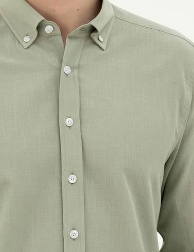 Yeşil Slim Fit Uzun Kollu Gömlek