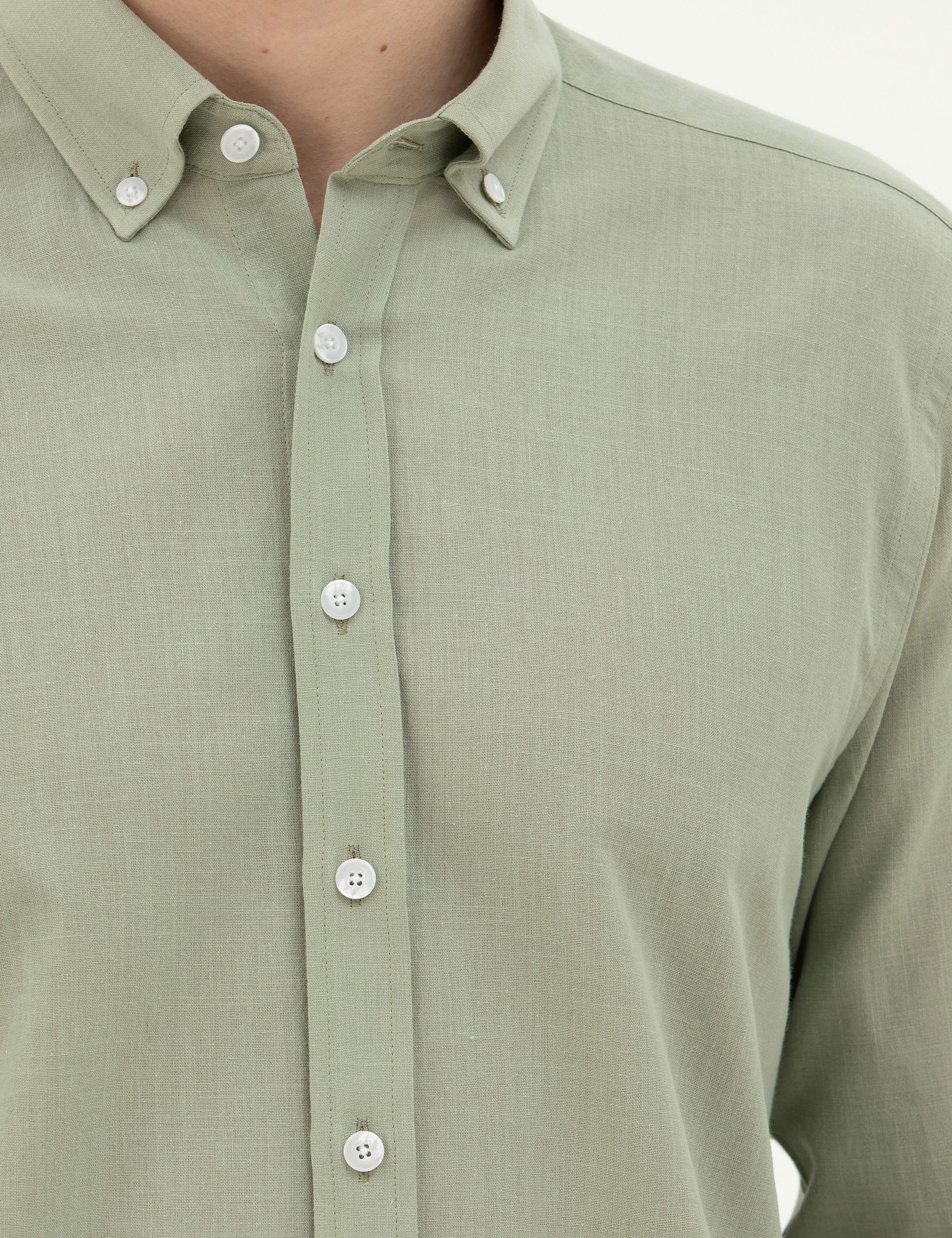 Yeşil Slim Fit Uzun Kollu Gömlek