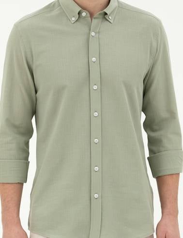 Yeşil Slim Fit Uzun Kollu Gömlek