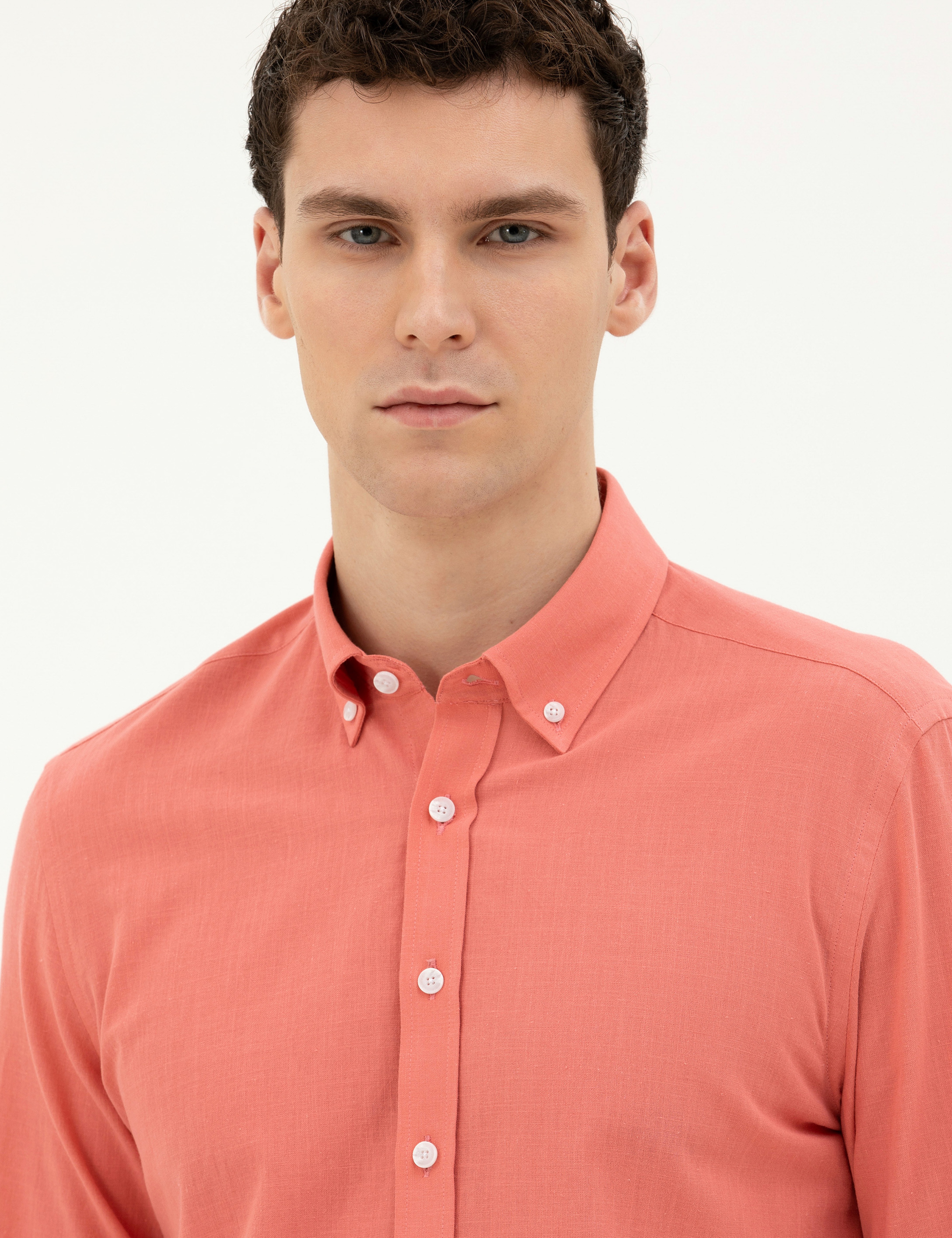 Pembe Slim Fit Uzun Kollu Gömlek - Image 2