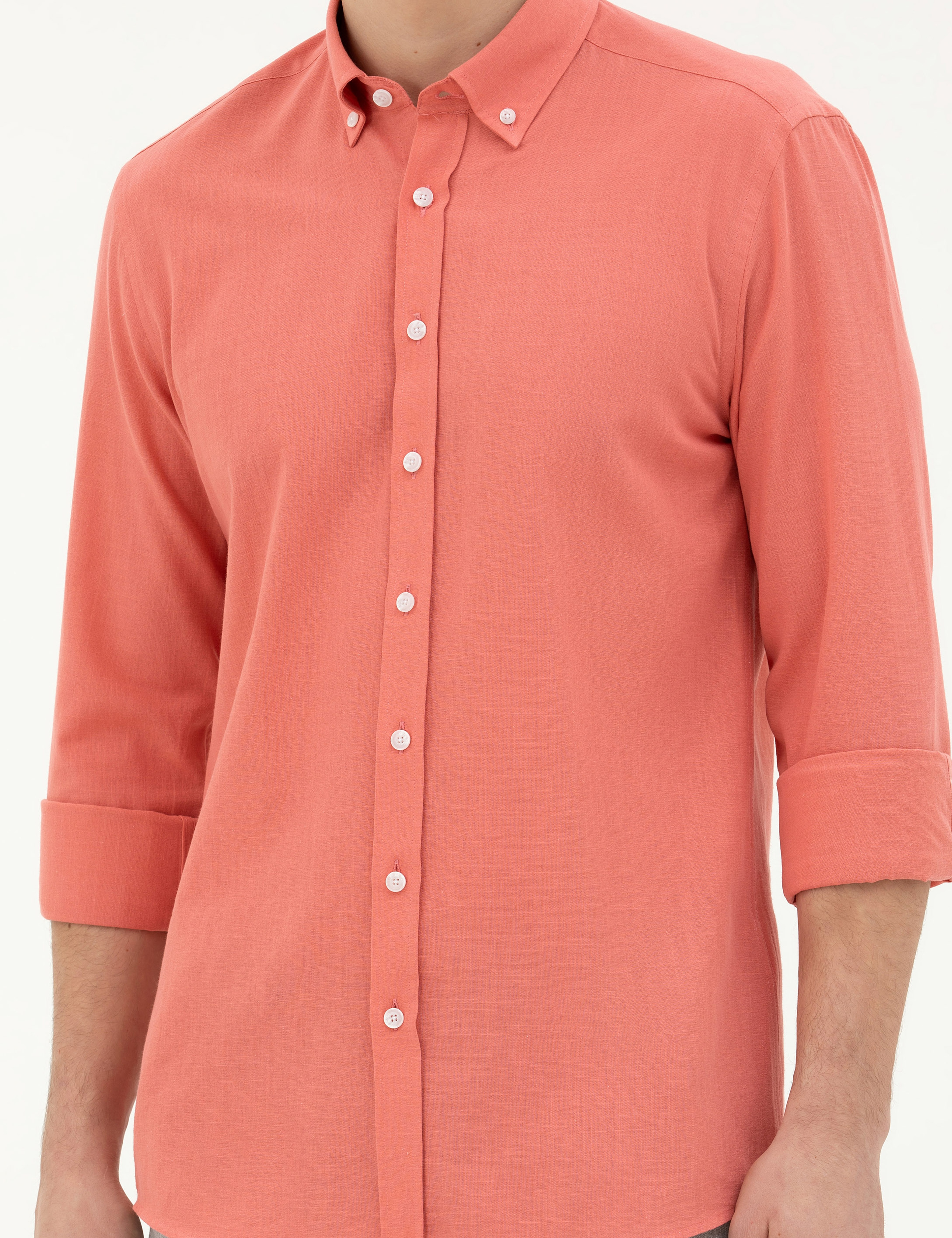 Pembe Slim Fit Uzun Kollu Gömlek - Image 6