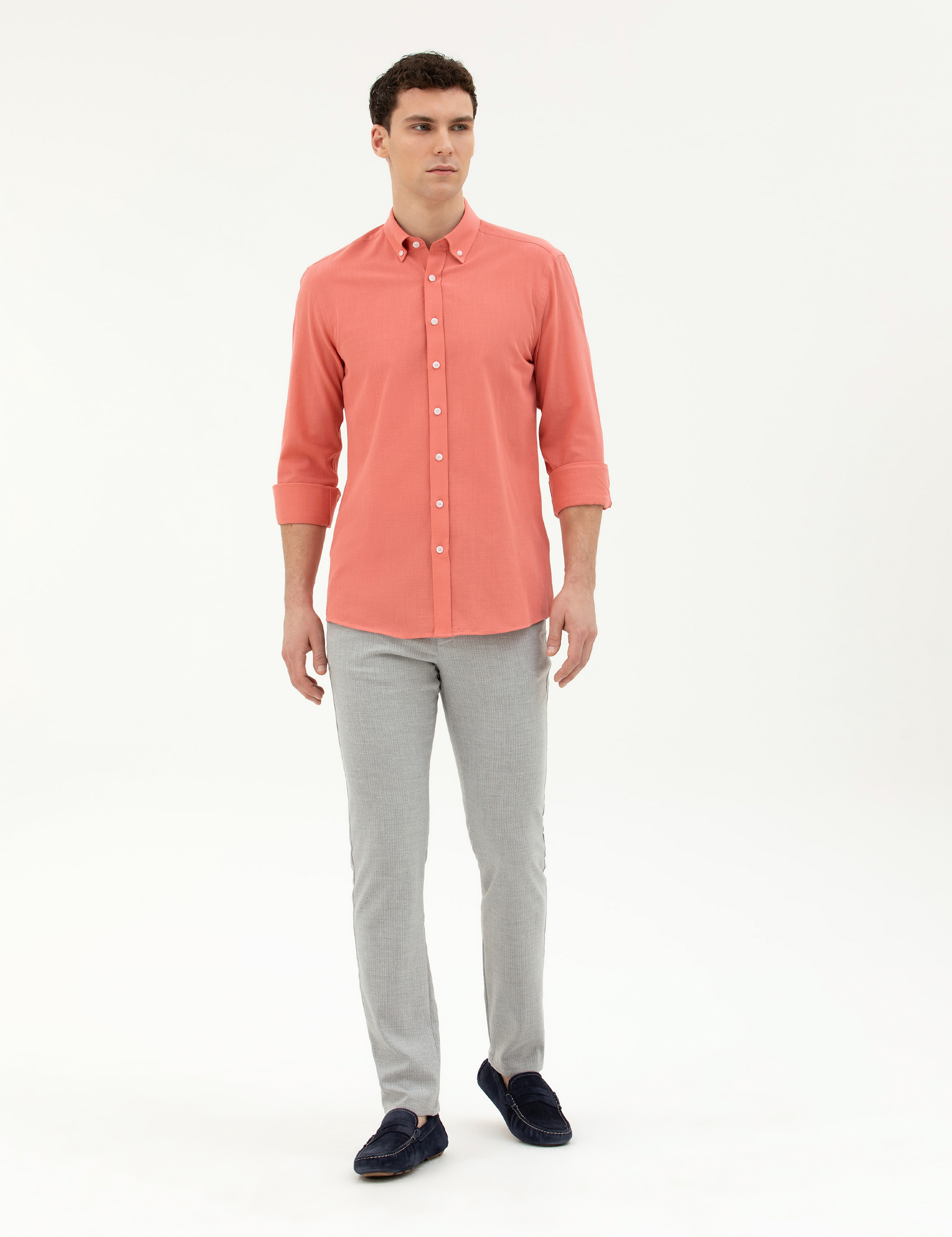 Pembe Slim Fit Uzun Kollu Gömlek